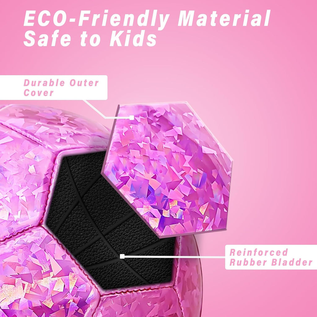 Size 2 Soccer Ball Glitter Pink, Soccer Balls for Toddlers Little Kids Outdoors Recreation Sparkly Small Ball for Girls Birthday
