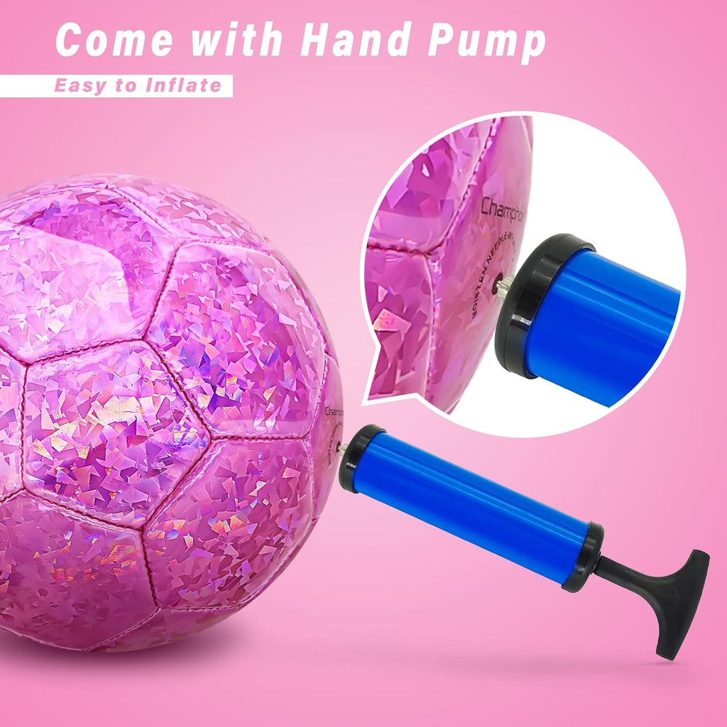 Size 2 Soccer Ball Glitter Pink, Soccer Balls for Toddlers Little Kids Outdoors Recreation Sparkly Small Ball for Girls Birthday