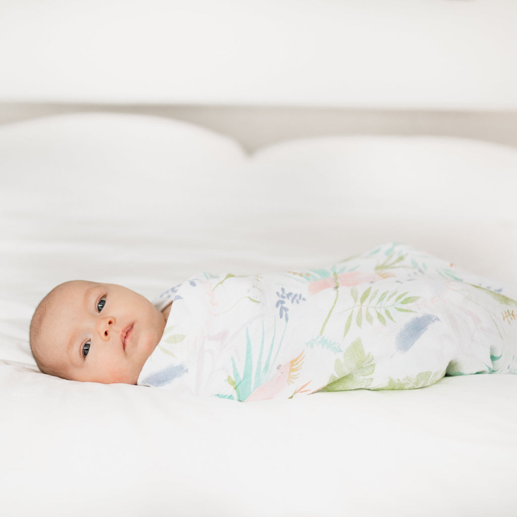 Essentials, Cotton Muslin Swaddle Blanket, Tropicalia, Girls, Infants, 4-Pack