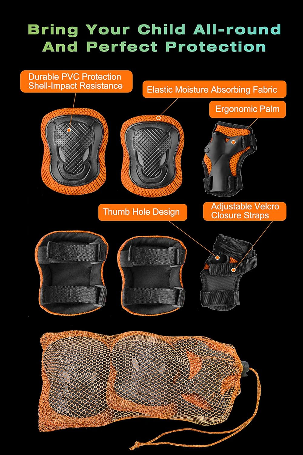Kids Bike Helmet,Multi-Sport Protective Gear Set for 3-5-8-14 Years Boys Girls with Knee and Elbow Pads Wrist Guards Fit Roller Skates,Cycling,Skateboarding,Christmas Birthday Gifts for Kids