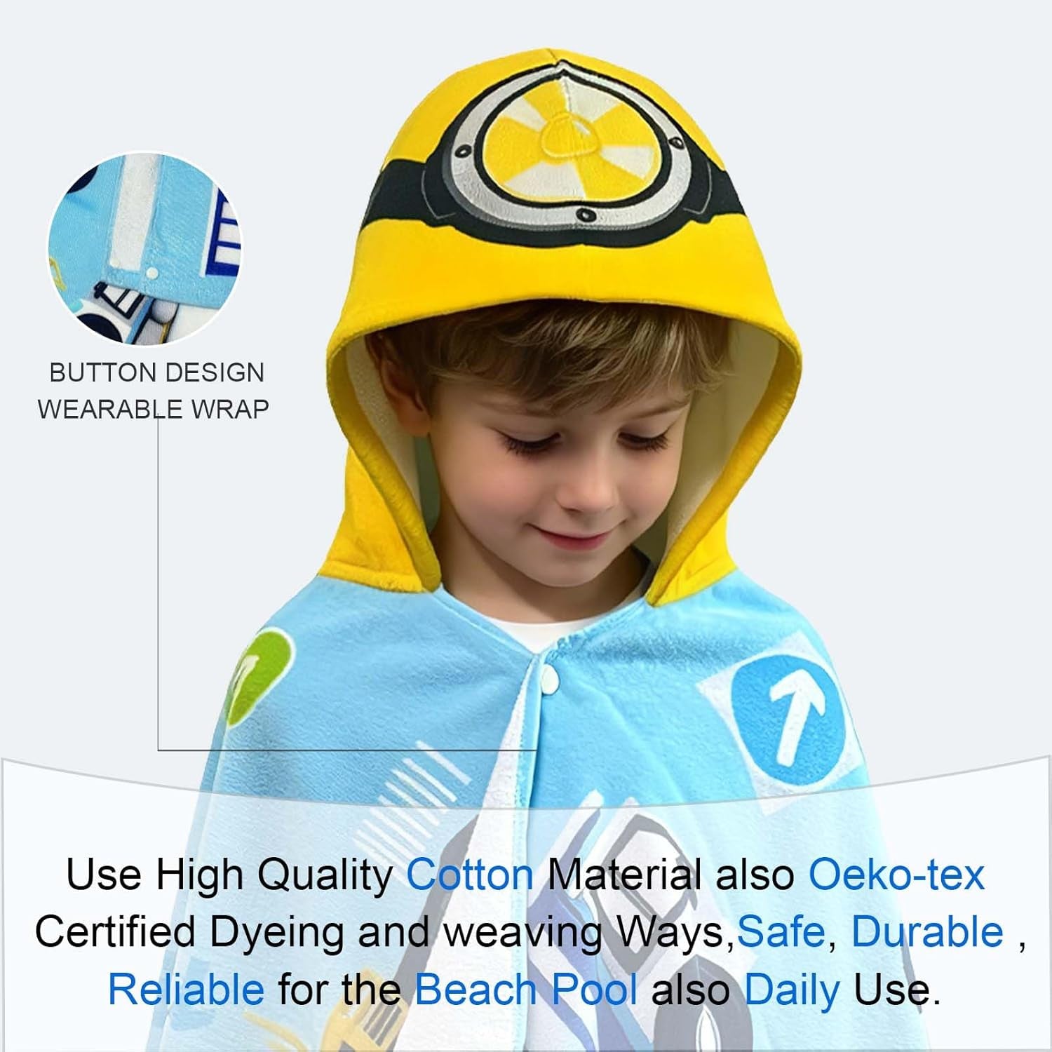Kids Towels Age 3-8, 30''X50, Soft | Thick | 100% Cotton, Large Absorbent Beach, Bath, Pool, Swim Towels | Cover up for Boys | Excavator Vehicle