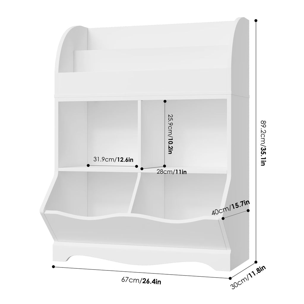 Kids Toy Storage Organizer, White Bookcase with Toy Box, Toy Chest Storage Cubbies with Bins for Nursery Playroom Bedroom