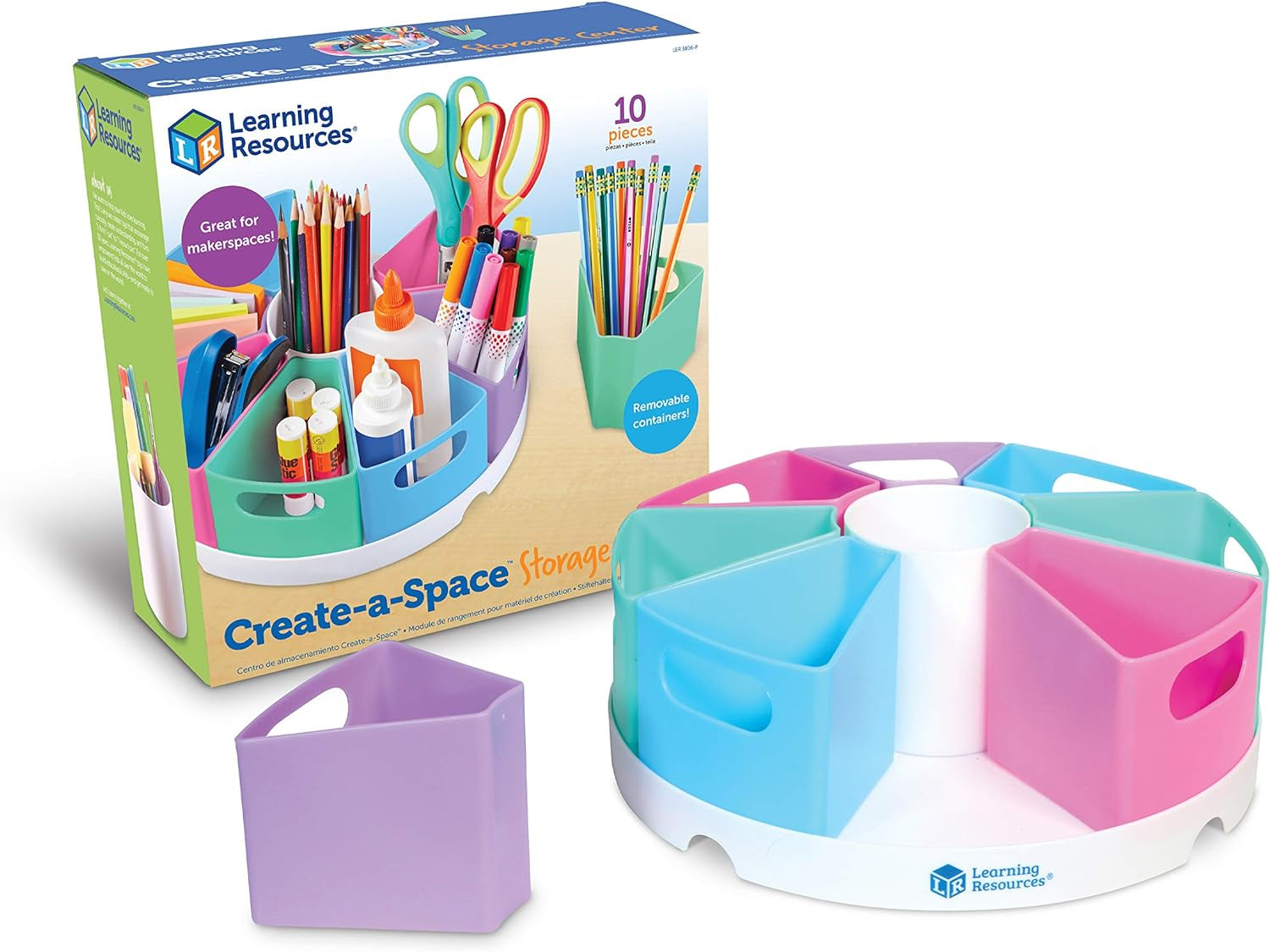Create-A-Space Storage Center Pastel - Rotating Caddy Organizer for Kids, Art Supply Organizers for Markers, Pens and Pencils, Classroom Table Caddy for Teachers