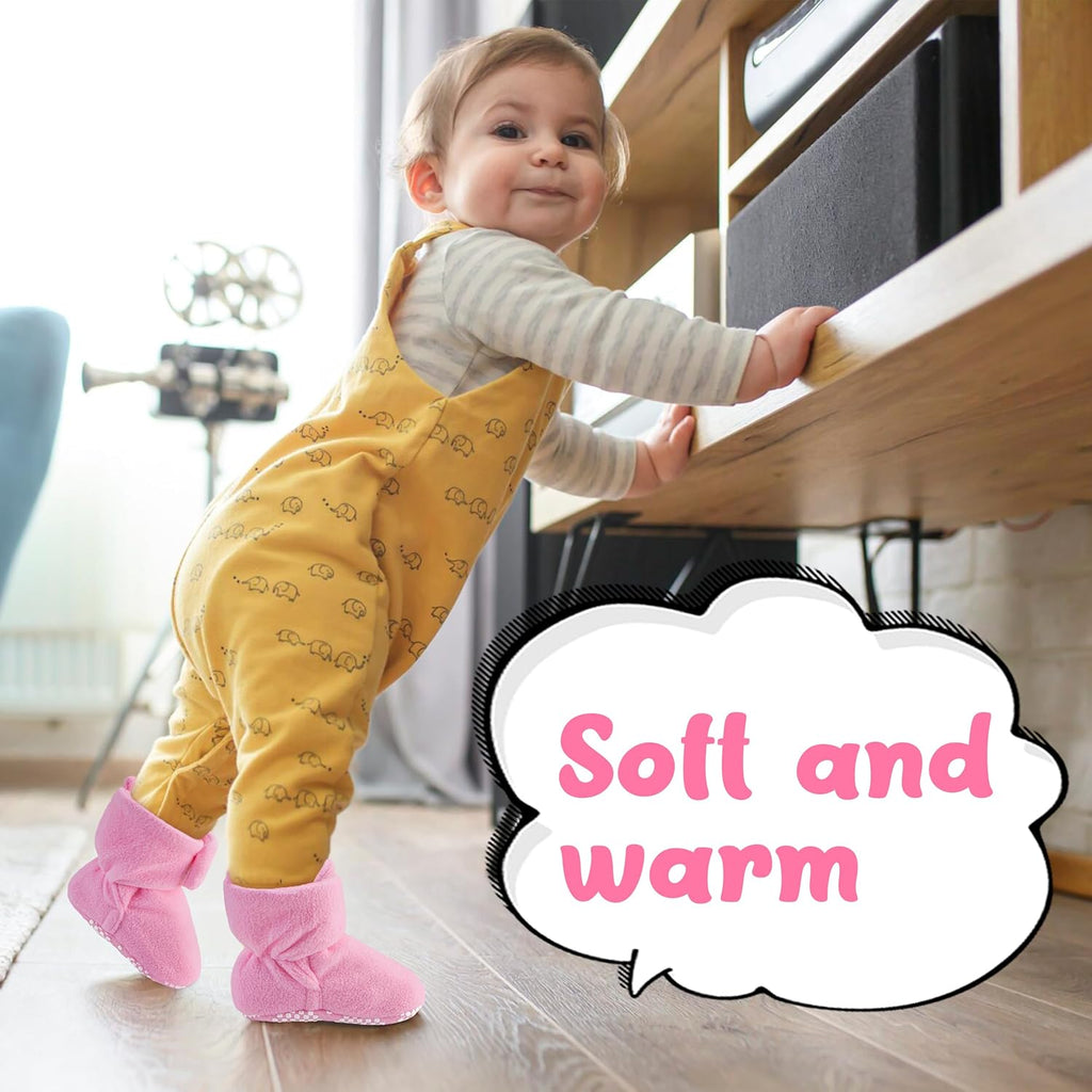 Fleece Baby Booties, Warm Cozy Baby Slippers, Stay on Sock Shoes, Easy to Put On, Unisex Baby Gifts, Soft Non-Slip Adjustable Newborn Boots for Boys and Girls
