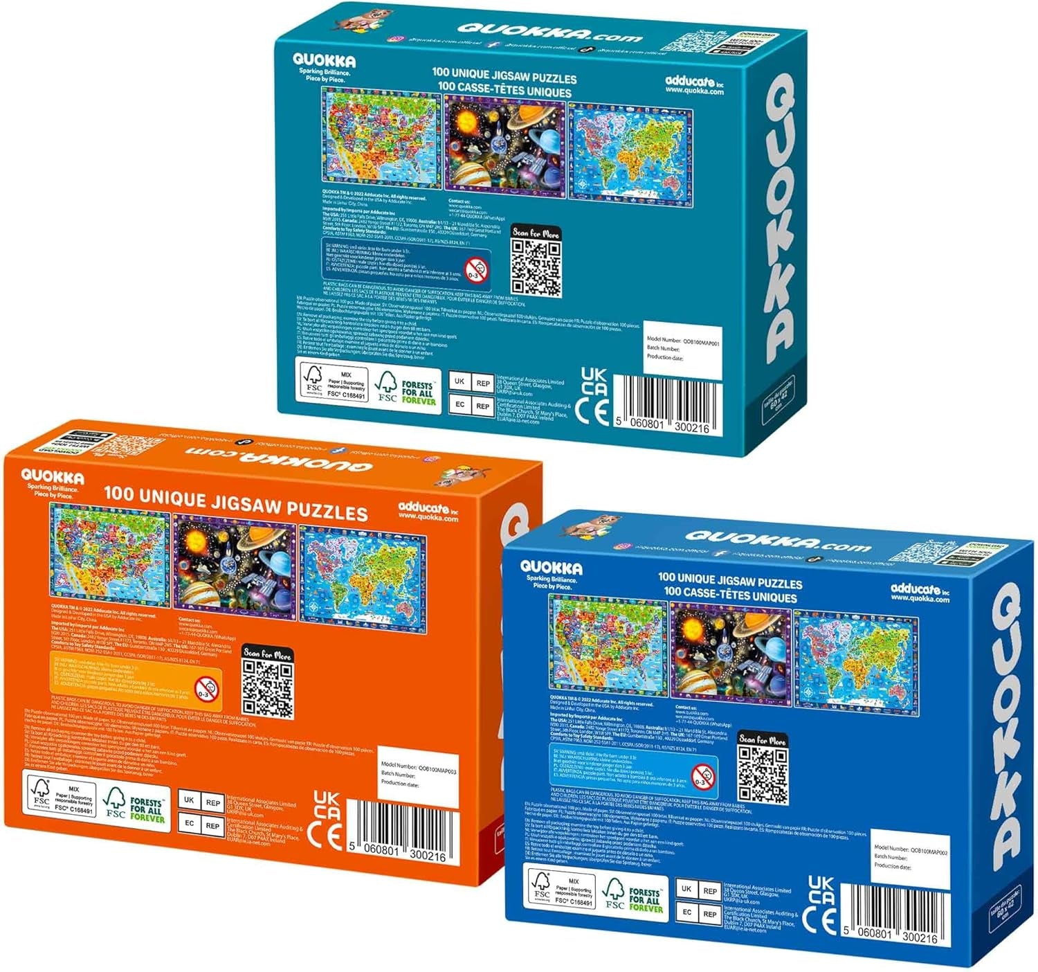 100 Piece Puzzles for Kids Ages 4-6 - 3 Jigsaw Kids Puzzles Ages 6-8 - Learning Map of the United States World Space - Toddler Educational Games for 5-8 Year - Toys for 8-10-12 Year Old