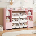Kids Toy Storage Organizer Bookcase with 8 Bins, Pink Toy Storage Organizer Bookshelf with 2 Door for Children Playroom Organization
