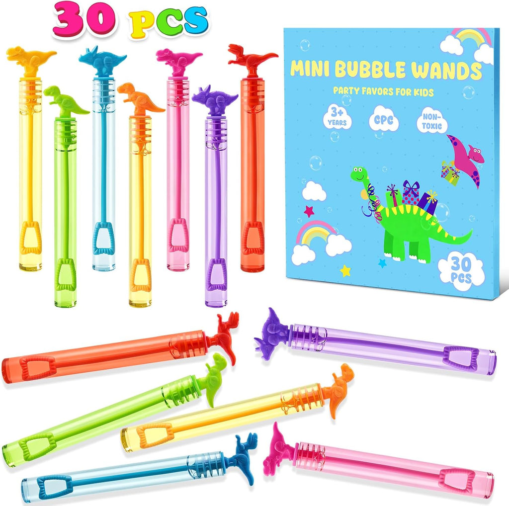 Mini Bubble Wands Bulk Dinosaur Party Favors for Kids 30 Pack Small Bubbles for Kids Birthday Goodie Bag Stuffers Fillers School Classroom Prizes for Toddlers Student Gifts Outdoor Toys Party Supplies