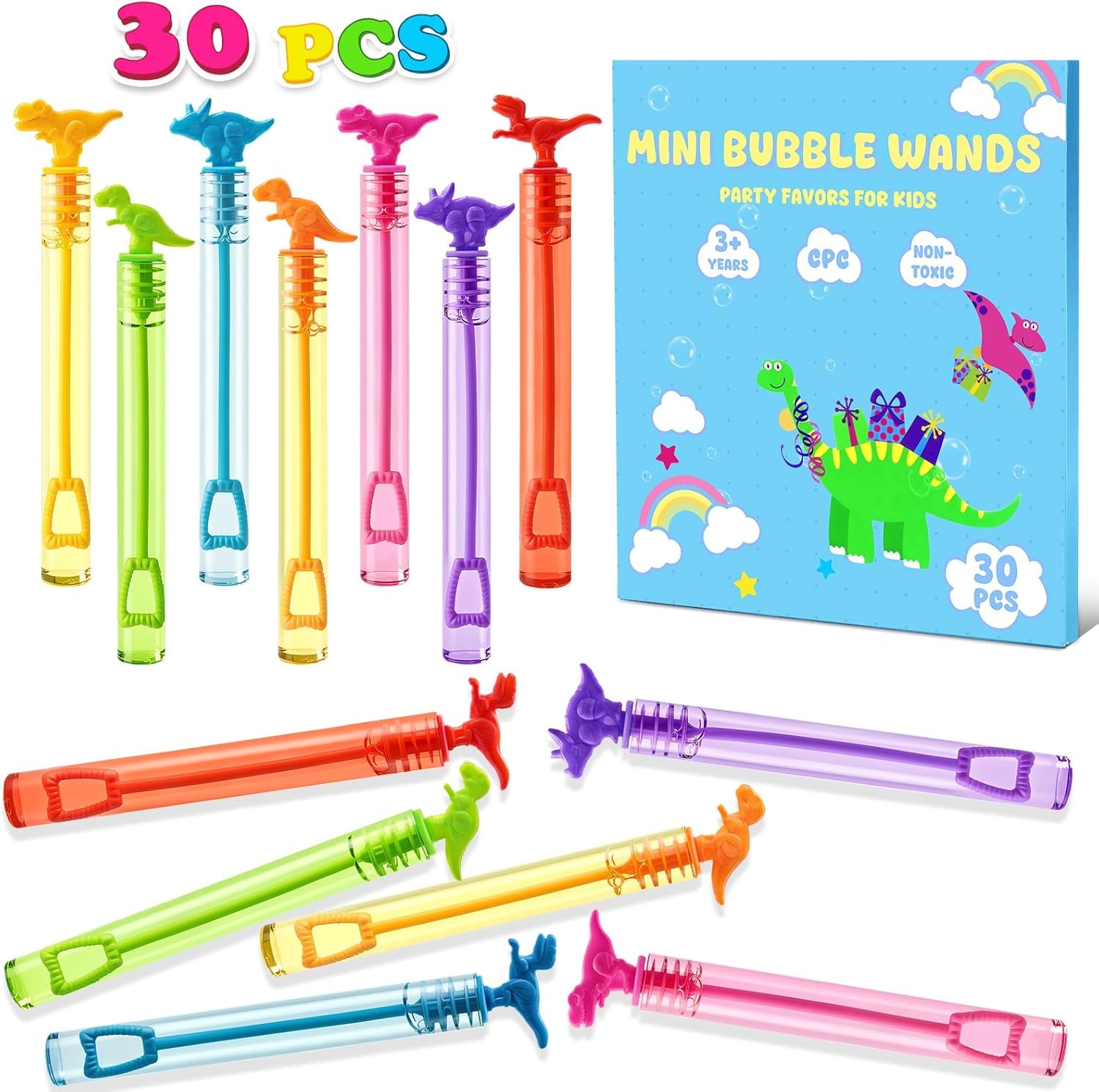Mini Bubble Wands Bulk Dinosaur Party Favors for Kids 30 Pack Small Bubbles for Kids Birthday Goodie Bag Stuffers Fillers School Classroom Prizes for Toddlers Student Gifts Outdoor Toys Party Supplies