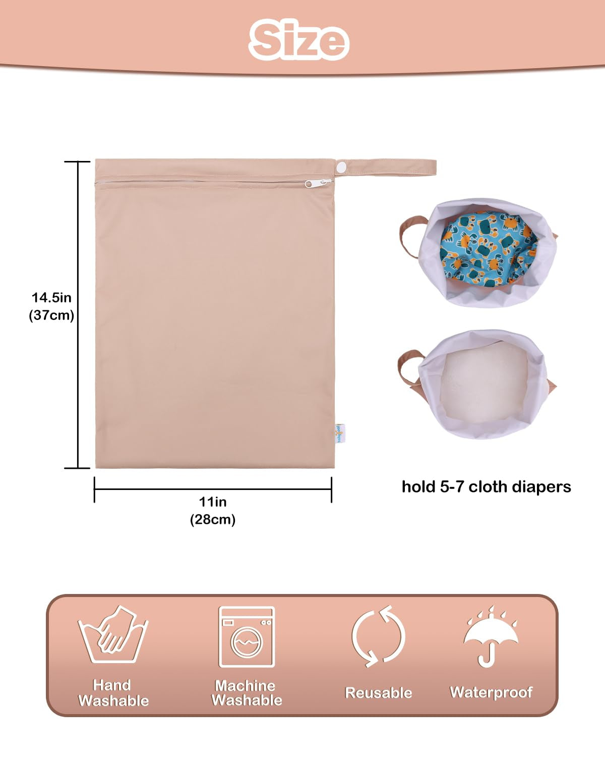 Wet Bag for Swimsuits, Waterproof Bag for Travel, Food Storage, Stroller, Daycare, Baby Diapers, Yoga, Beach, Pool, Wet Clothes-Light Pink