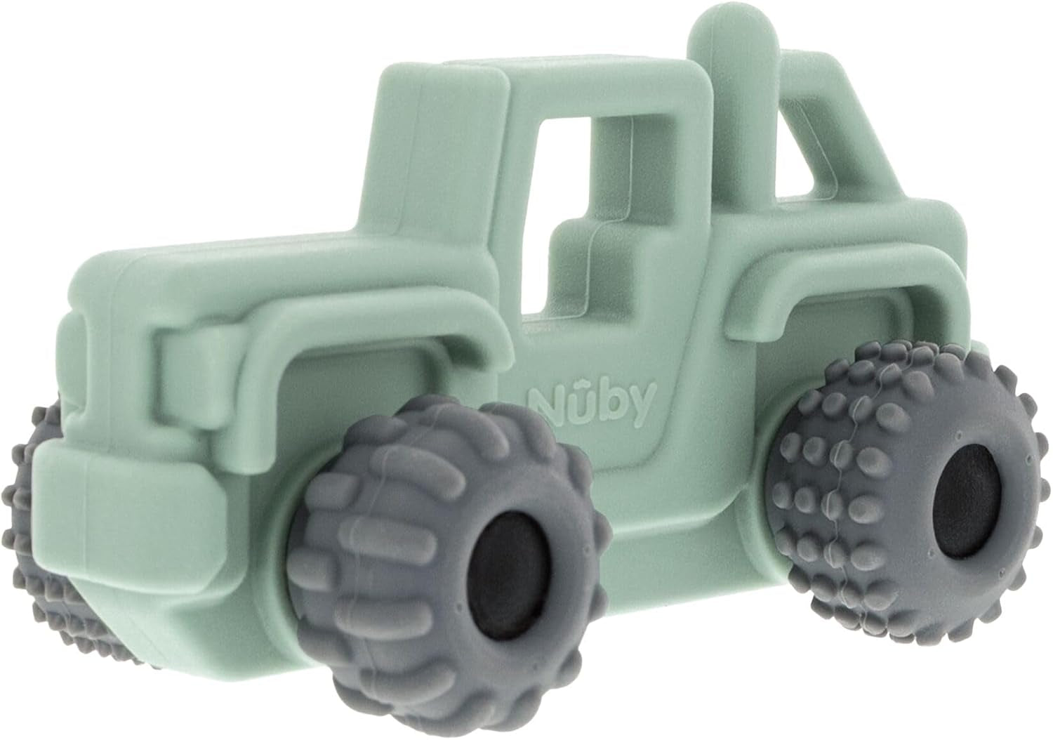 Silicone Teether Toy for Babies - Textured Teething Green Jeep Car with Moving Wheels - Soothes Sore Gums - Encourages Tactile Development and Hand-Eye Coordination - Ages 6+ Months
