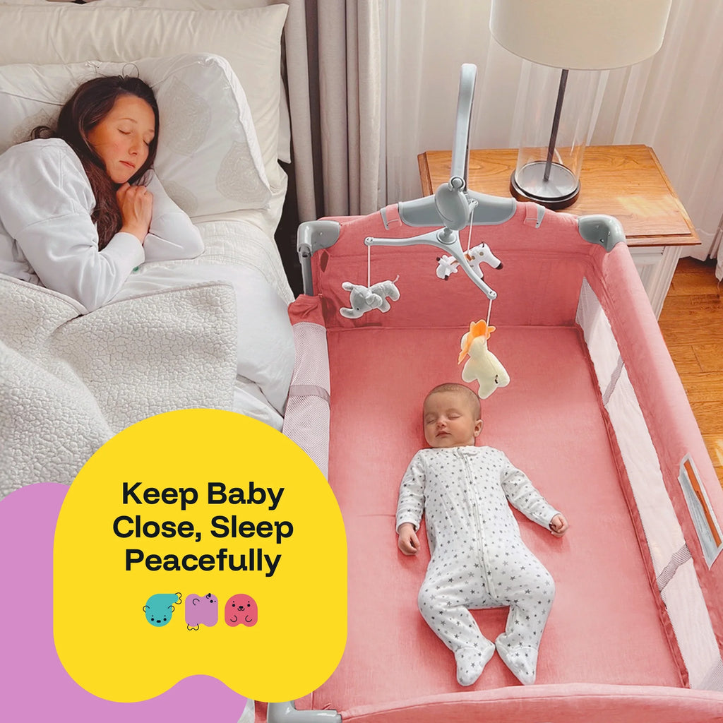 5 in 1 Baby Playard with Bassinet & Changing Table for Newborn, Pink