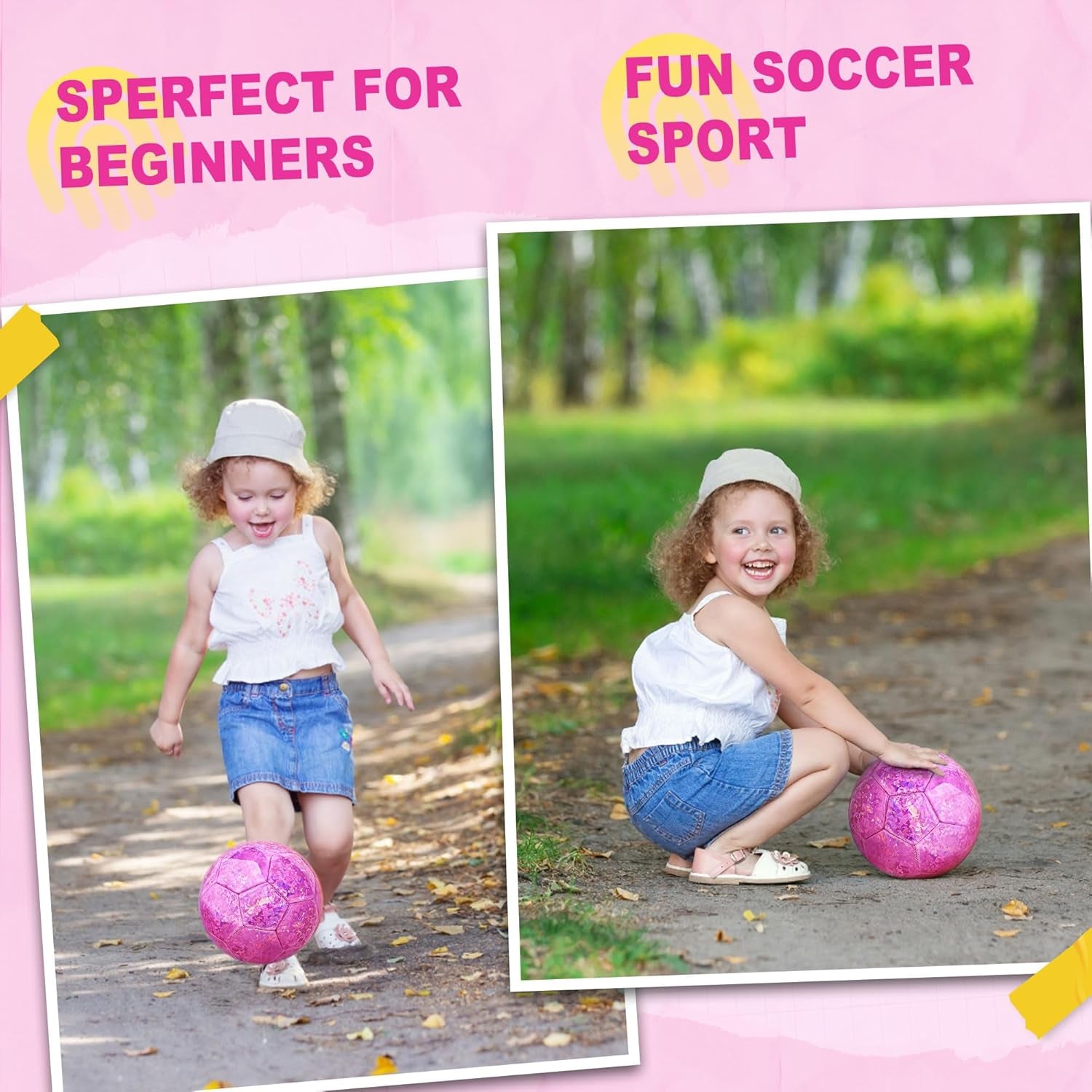 Size 2 Soccer Ball Glitter Pink, Soccer Balls for Toddlers Little Kids Outdoors Recreation Sparkly Small Ball for Girls Birthday
