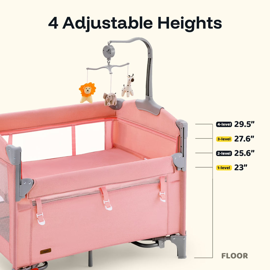 5 in 1 Baby Playard with Bassinet & Changing Table for Newborn, Pink