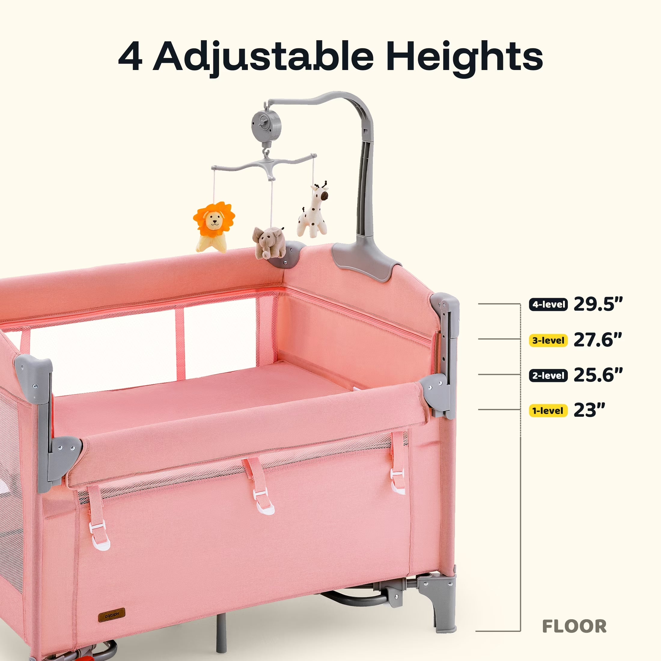 5 in 1 Baby Playard with Bassinet & Changing Table for Newborn, Pink