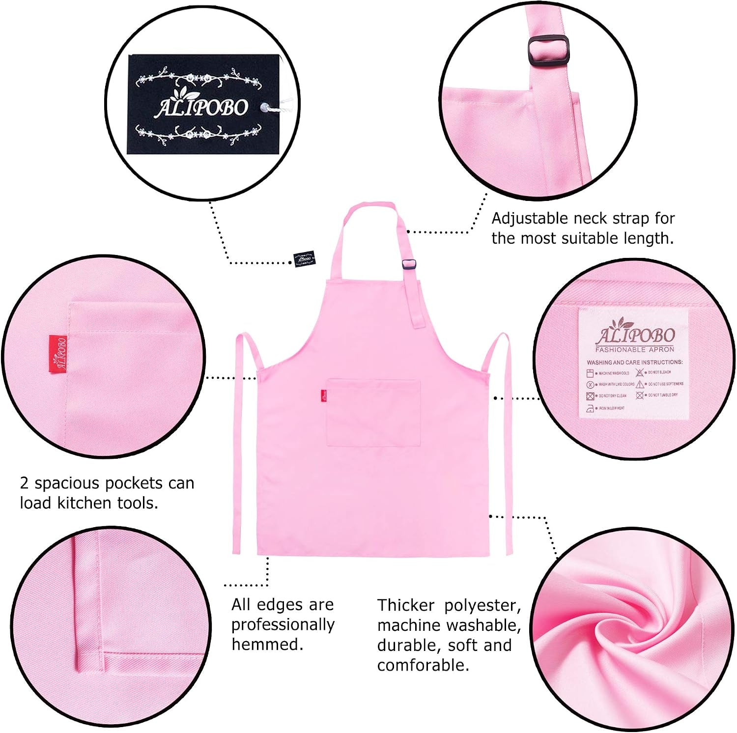 Kids Apron and Chef Hat Set, Children'S Adjustable Bib Apron with 2 Pockets. Cute Boys Girls Kitchen Apron for Cooking, Baking, Painting, Training Wear (2-5 Year, Pink)