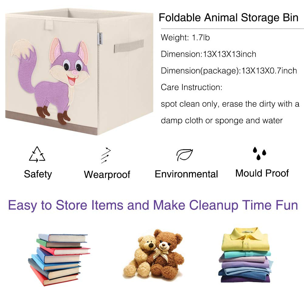 Foldable Animal Cube Storage Bins Fabric Toy Box/Chest/Organizer for Kids Nursery, 13 Inch (Fox)