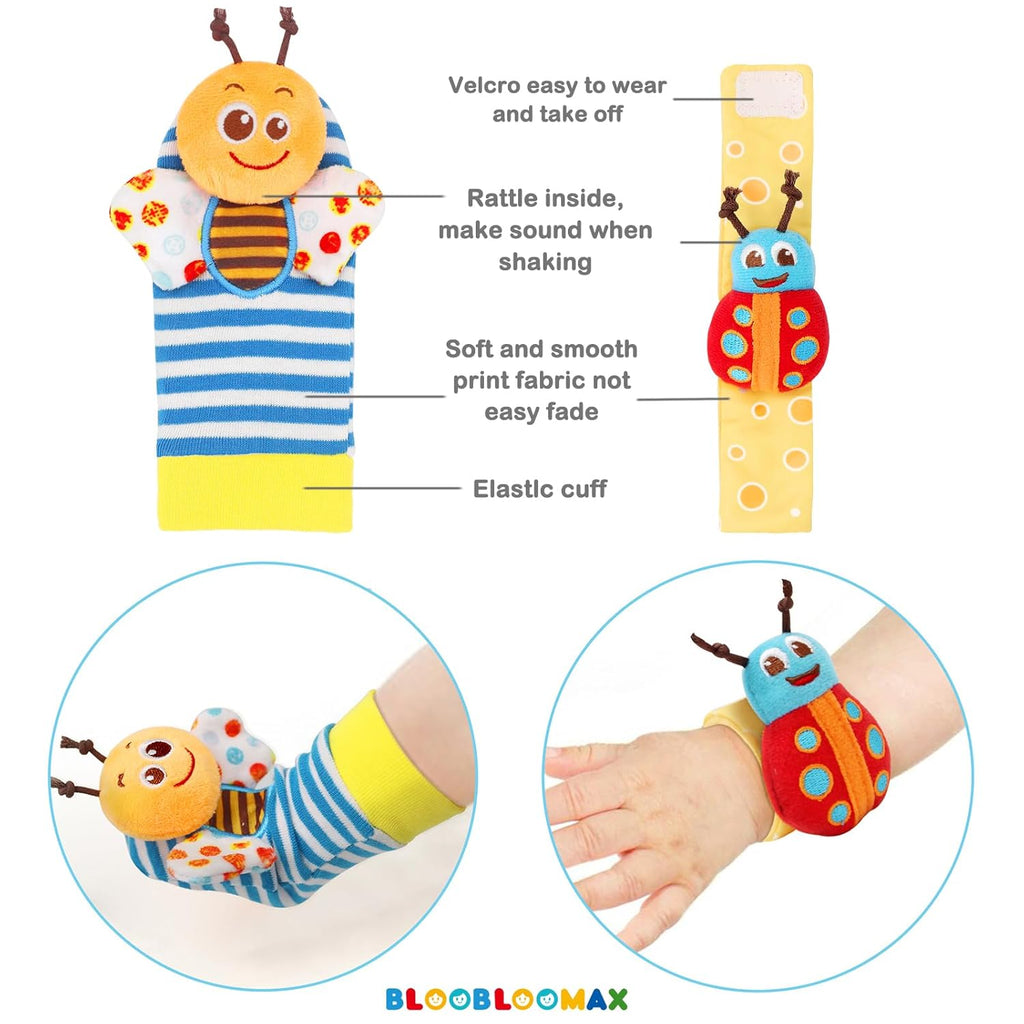 Baby Wrist Rattle Socks Toy 0-36 Months Shower Gift Newborn Essentials | Infant Wristband Hand & Ankle Rattles | Sensory Toys for 0-3 Years Newborn Boys & Girls as Shower Present Basket Stuffer