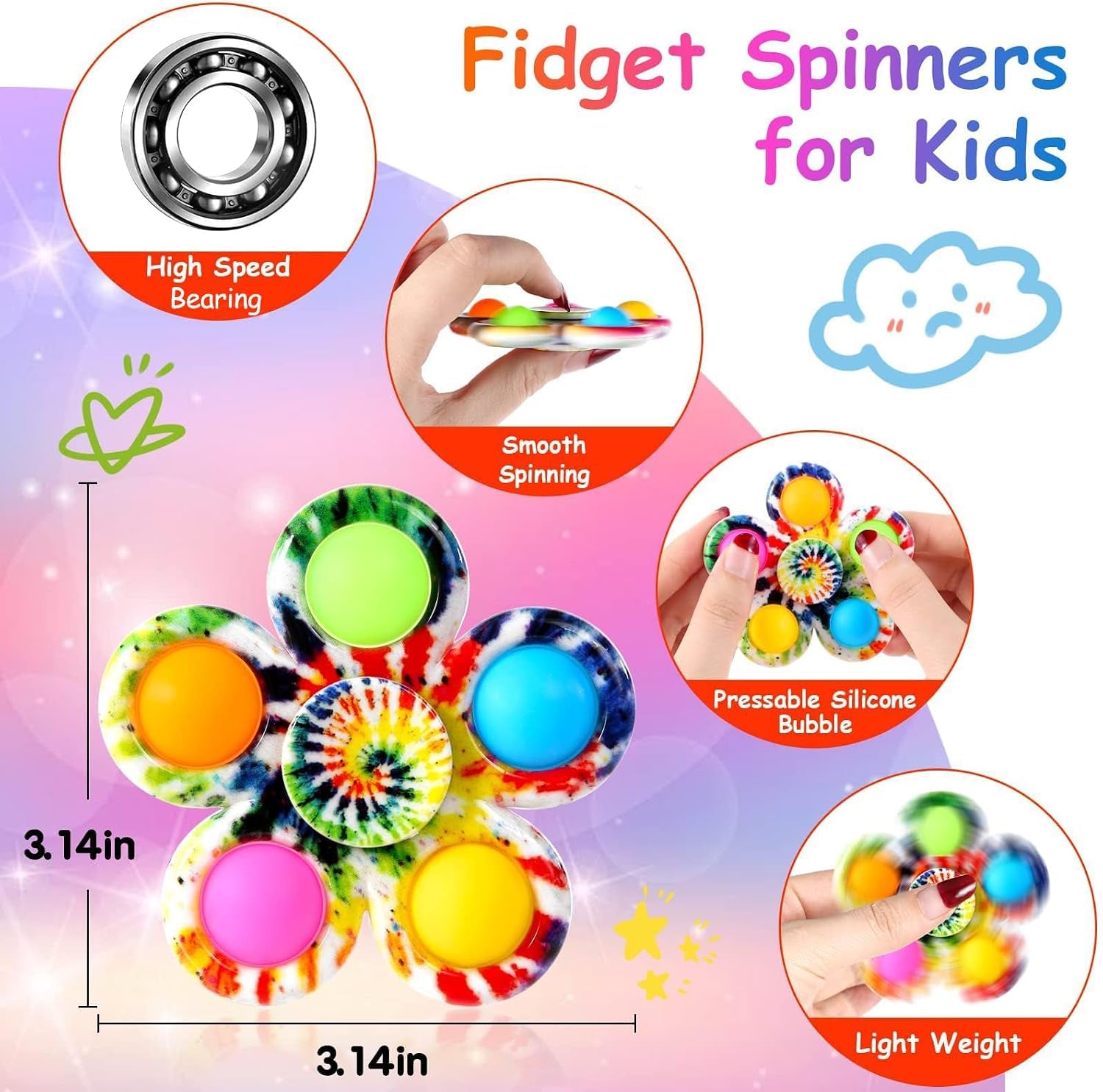 Fidget Spinners Pop for Kids 2 Pack, Sensory Fidget Toys for Kids 4-8-12, Goodie Bags Stuffers for Kids, ADHD Autism Fidget Toys for Toddler 1-3-5 Boys Girls, Classroom Prizes