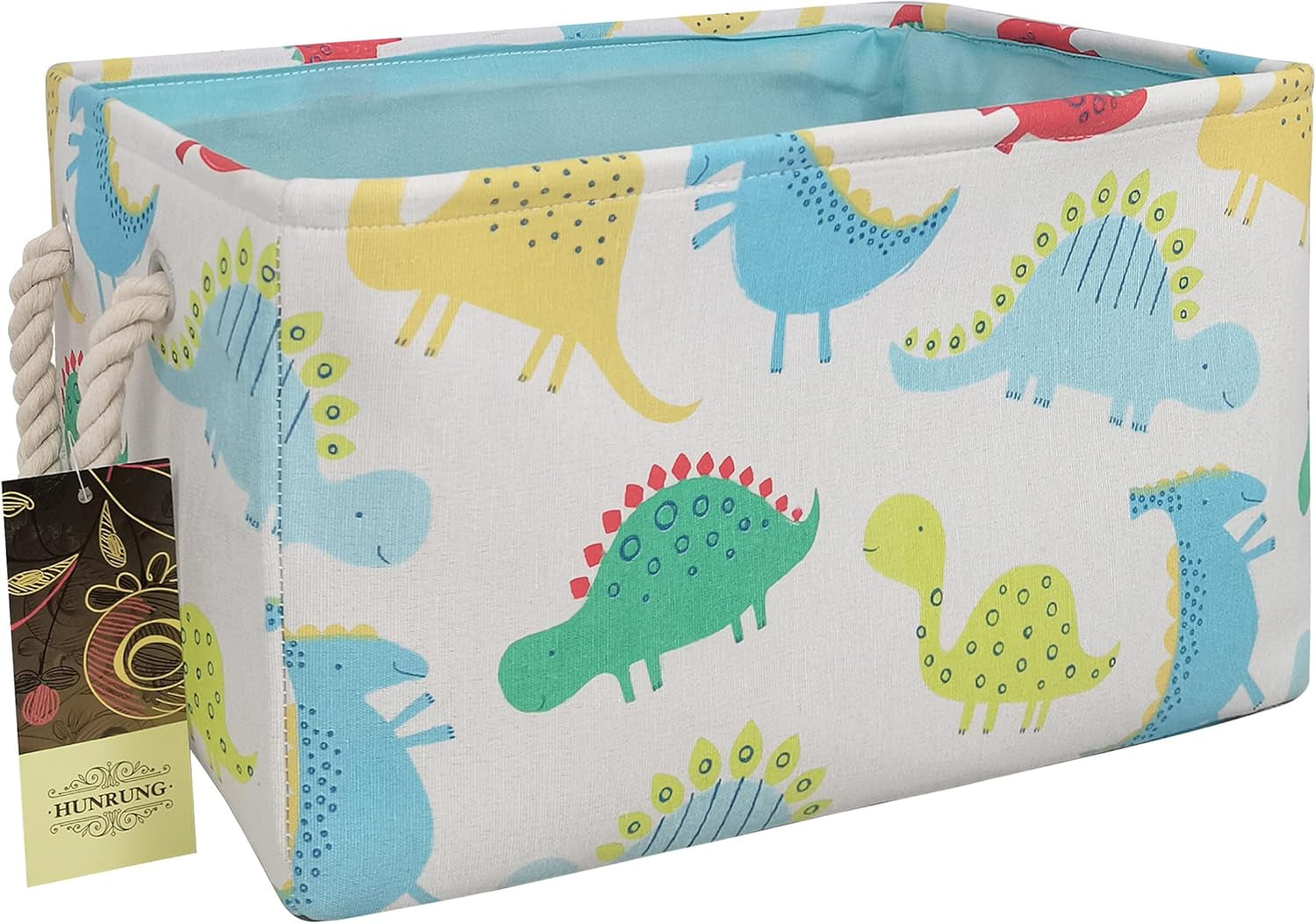 Rectangle Storage Basket Cute Canvas Organizer Bin for Pe, Dinosaur XL | Handles for Easy Toting.Collapsible Design for Compact, Convenient Storage.Spacious Capacity,15.74’’L ×11.02’’W×9.05’’H