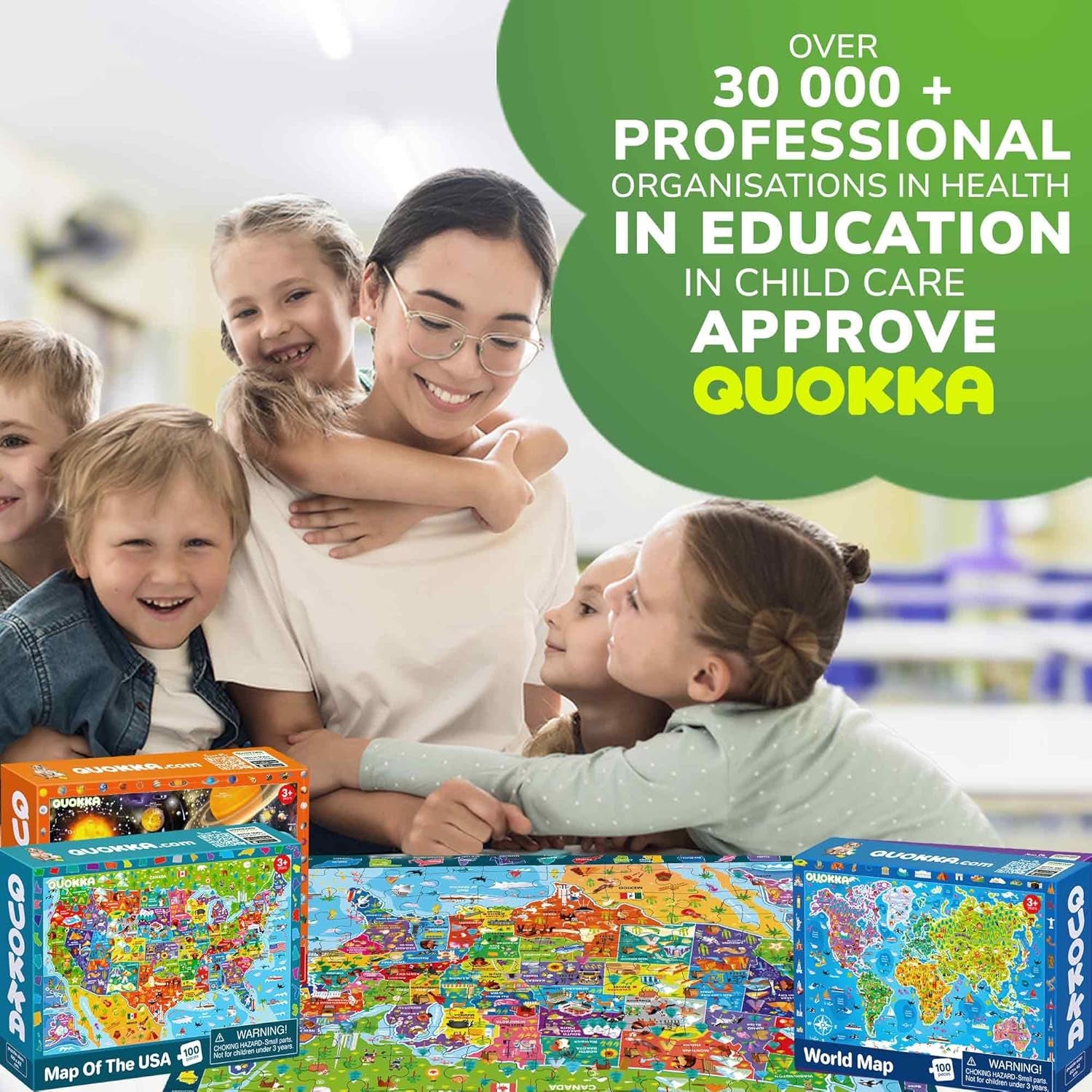 100 Piece Puzzles for Kids Ages 4-6 - 3 Jigsaw Kids Puzzles Ages 6-8 - Learning Map of the United States World Space - Toddler Educational Games for 5-8 Year - Toys for 8-10-12 Year Old