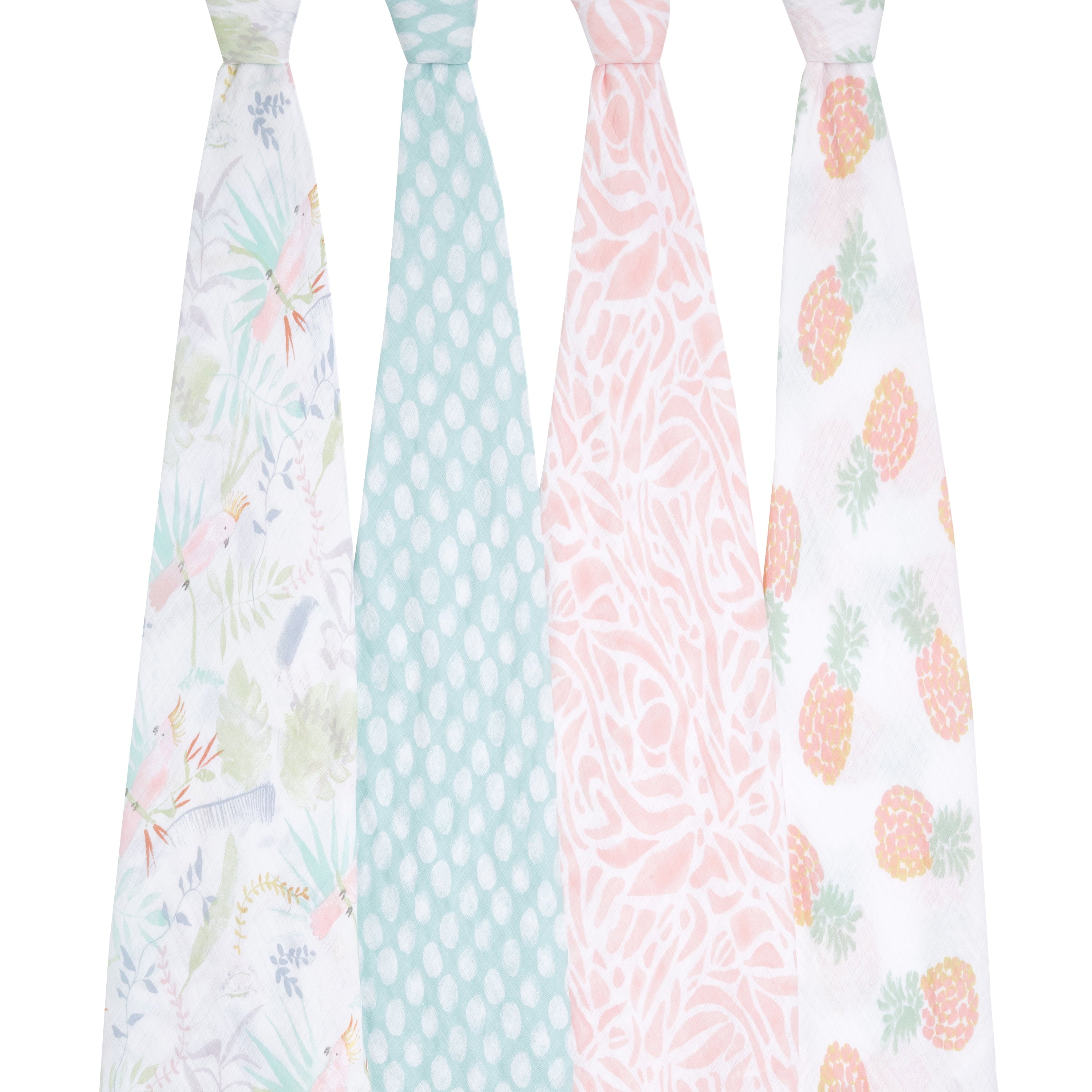 Essentials, Cotton Muslin Swaddle Blanket, Tropicalia, Girls, Infants, 4-Pack