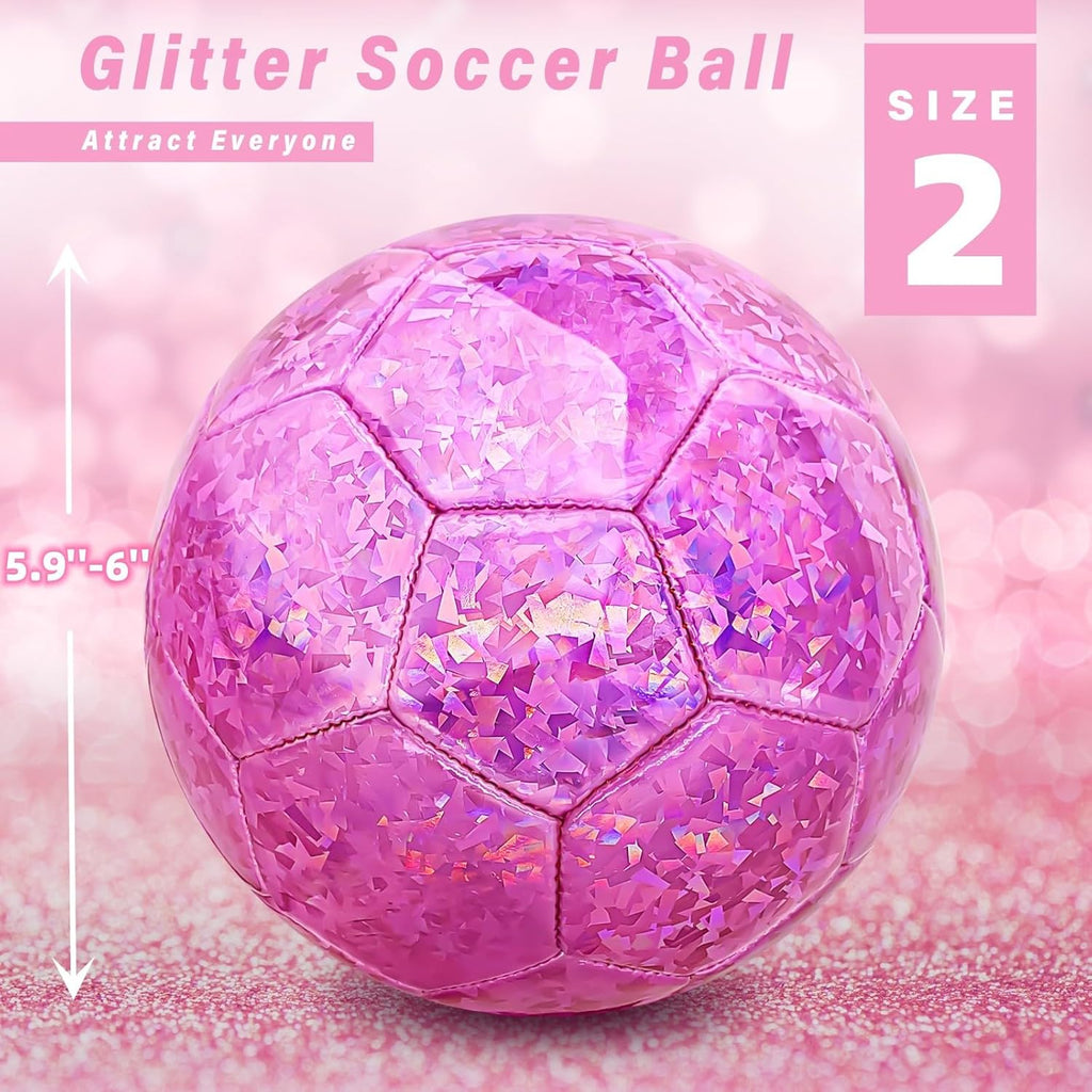 Size 2 Soccer Ball Glitter Pink, Soccer Balls for Toddlers Little Kids Outdoors Recreation Sparkly Small Ball for Girls Birthday