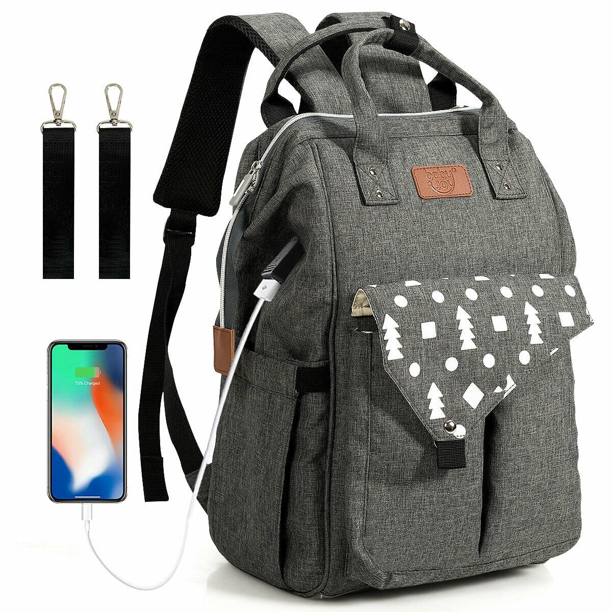 Diaper Bag Waterproof Baby Nappy Backpack W/Usb Charging Port