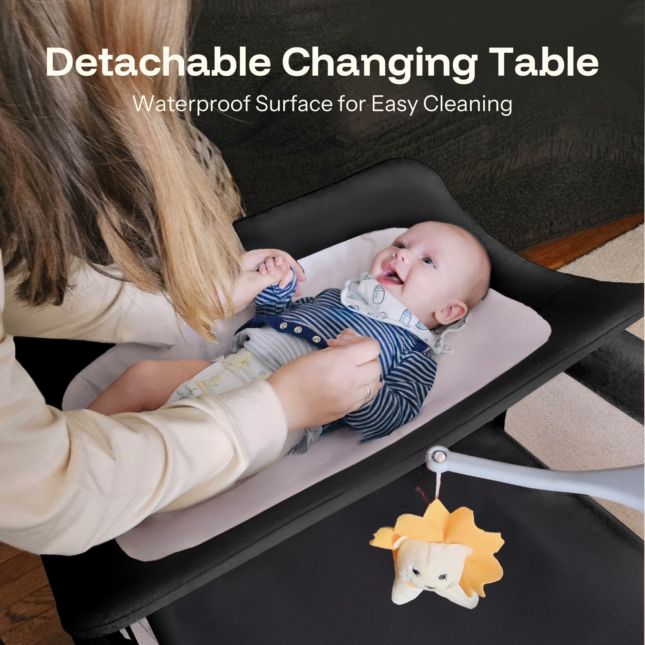 5 in 1 Portable Playard and Bassinet Bedside Sleeper for Newborn to Toddler, Unisex, Black