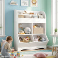 Kids Toy Storage Organizer, White Bookcase with Toy Box, Toy Chest Storage Cubbies with Bins for Nursery Playroom Bedroom