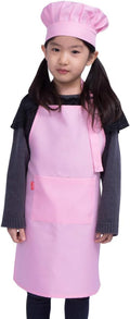 Kids Apron and Chef Hat Set, Children'S Adjustable Bib Apron with 2 Pockets. Cute Boys Girls Kitchen Apron for Cooking, Baking, Painting, Training Wear (2-5 Year, Pink)