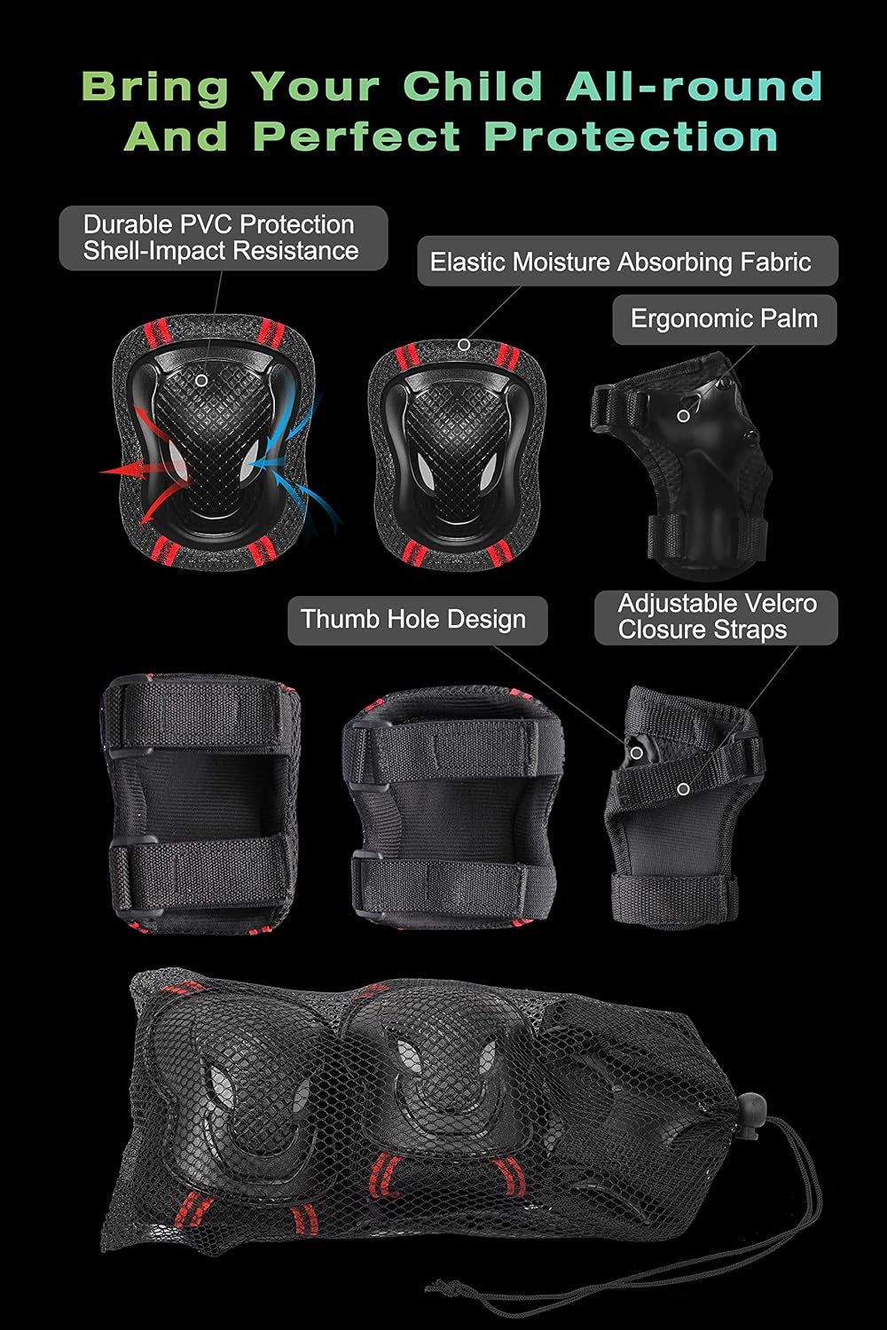 Kids Bike Helmet,Multi-Sport Protective Gear Set for 3-5-8-14 Years Boys Girls with Knee and Elbow Pads Wrist Guards Fit Roller Skates,Cycling,Skateboarding,Christmas Birthday Gifts for Kids