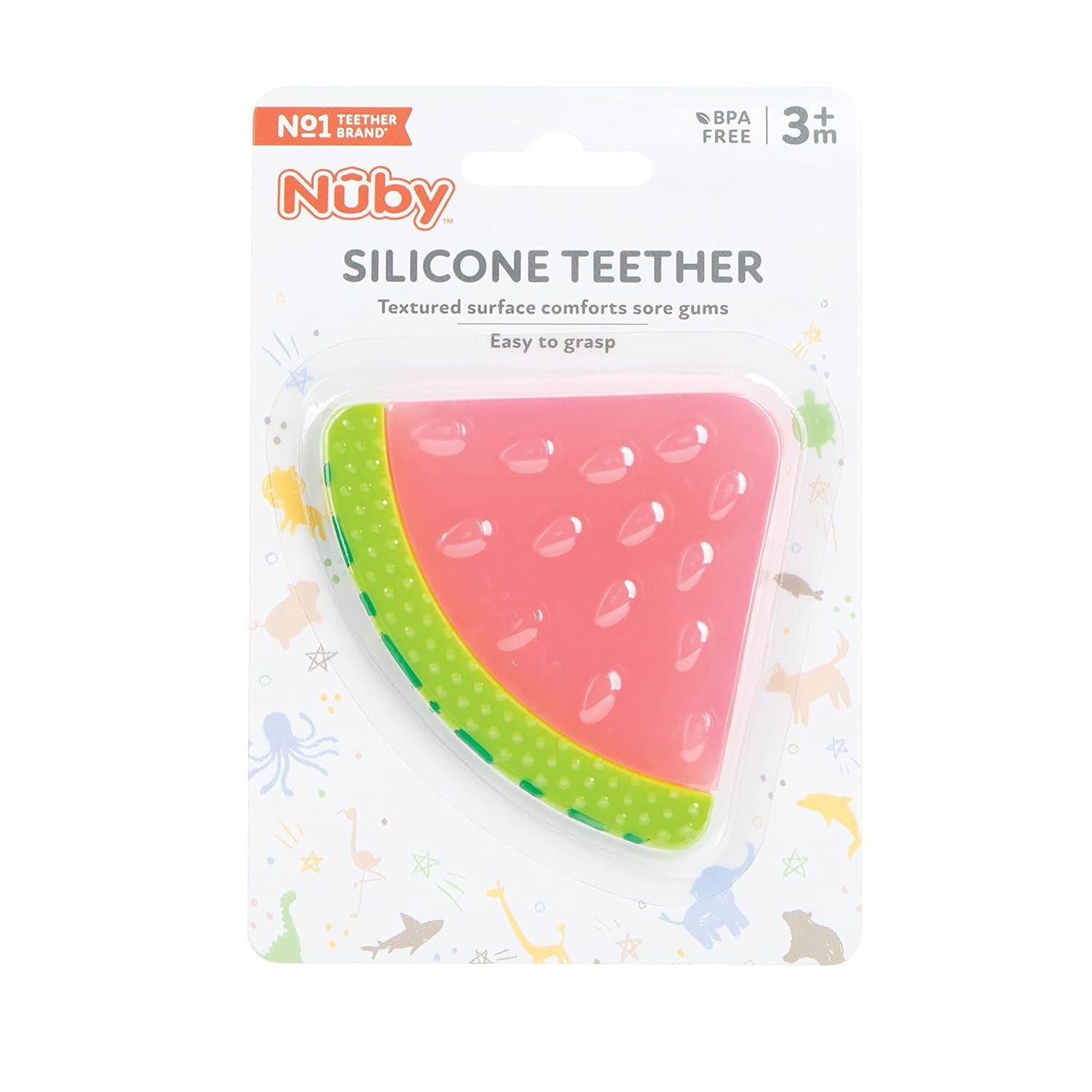 100% Silicone Baby Teether - Watermelon-Shaped Teething Toy - Soft Textured Gum Massager - Easy-Grip Infant Teether Toy - 3+ Months