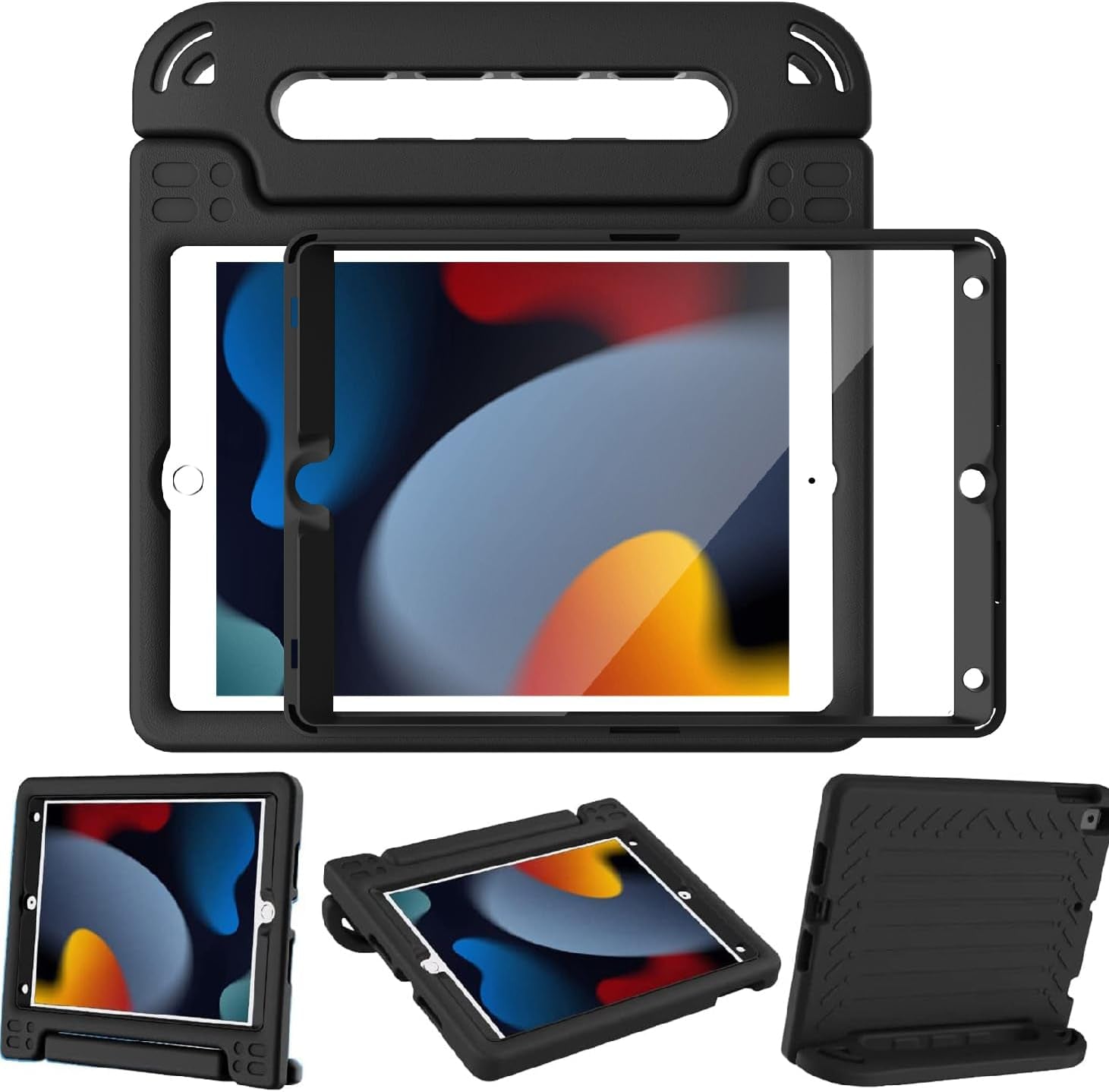 Kids Case for Ipad 9Th 8Th 7Th Generation (10.2 Inch, 2021/2020/2019) - with Screen Protector, Shockproof Light Weight Handle Stand Ipad 10.2 Case for Kids, Black