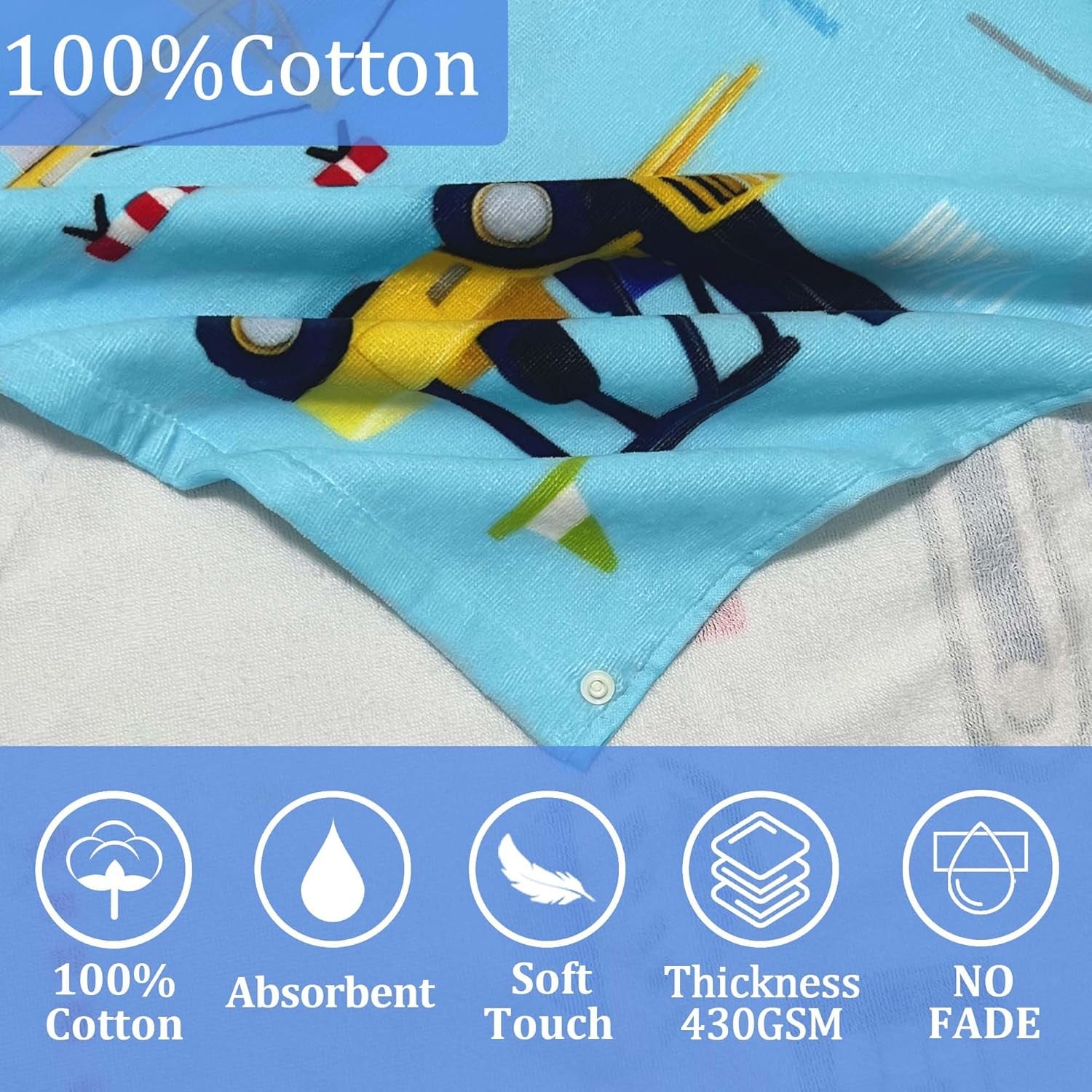 Kids Towels Age 3-8, 30''X50, Soft | Thick | 100% Cotton, Large Absorbent Beach, Bath, Pool, Swim Towels | Cover up for Boys | Excavator Vehicle