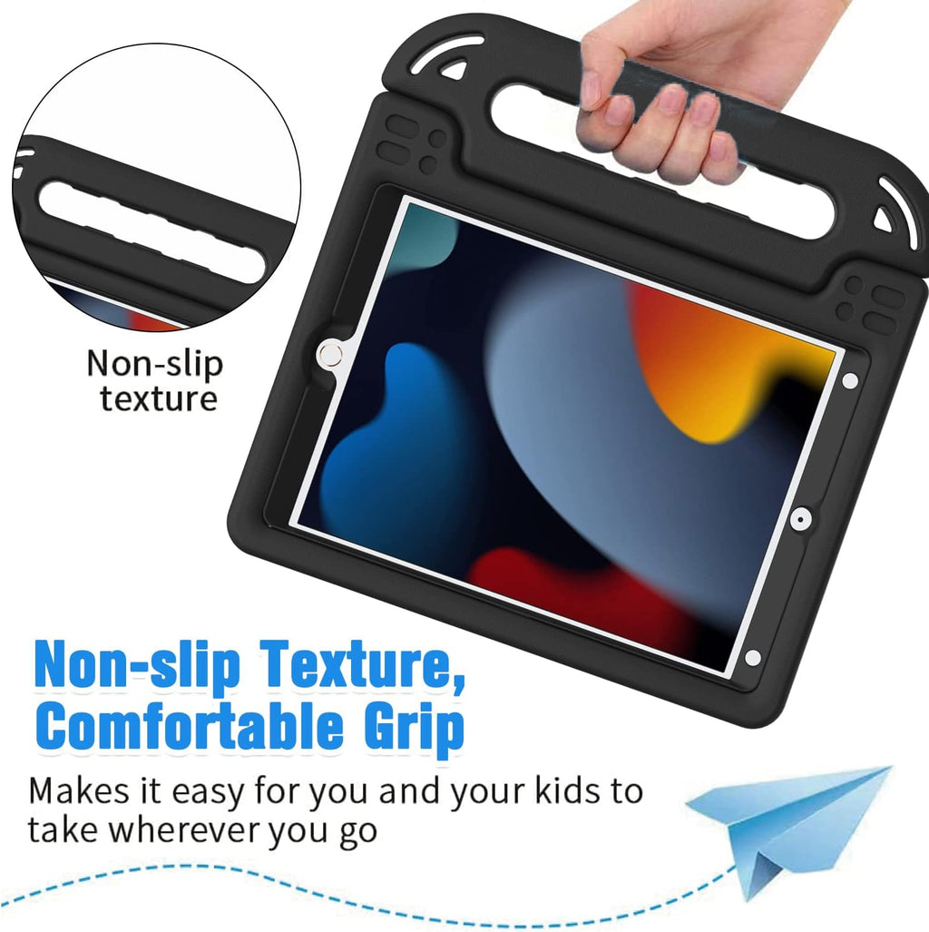 Kids Case for Ipad 9Th 8Th 7Th Generation (10.2 Inch, 2021/2020/2019) - with Screen Protector, Shockproof Light Weight Handle Stand Ipad 10.2 Case for Kids, Black