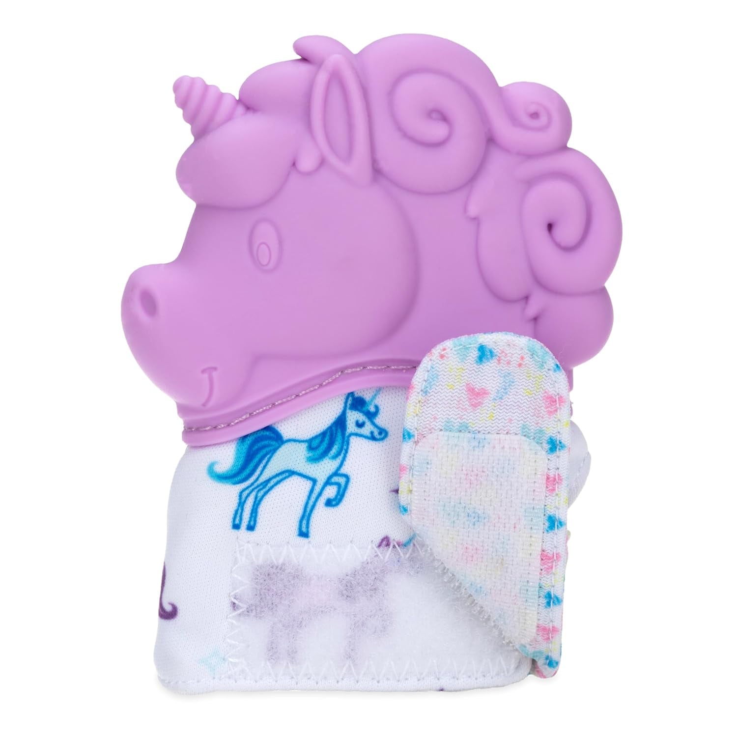 Happy Hands Silicone Teething Mitten for Babies - Soft Silicone Massaging Teether - Soothes Sore Gums - Easy-To-Wear and Machine Washable - 3+ Months - Unicorn