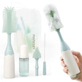 Portable Bottle Brush Set - Baby Bottle Cleaner Kit with Silicone Brush, Nipple Brush, Straw Brush, Soap Dispenser, Drying Rack - 6 in 1 Bottle Cleaning Tool for Home and Travel 1 Set Green