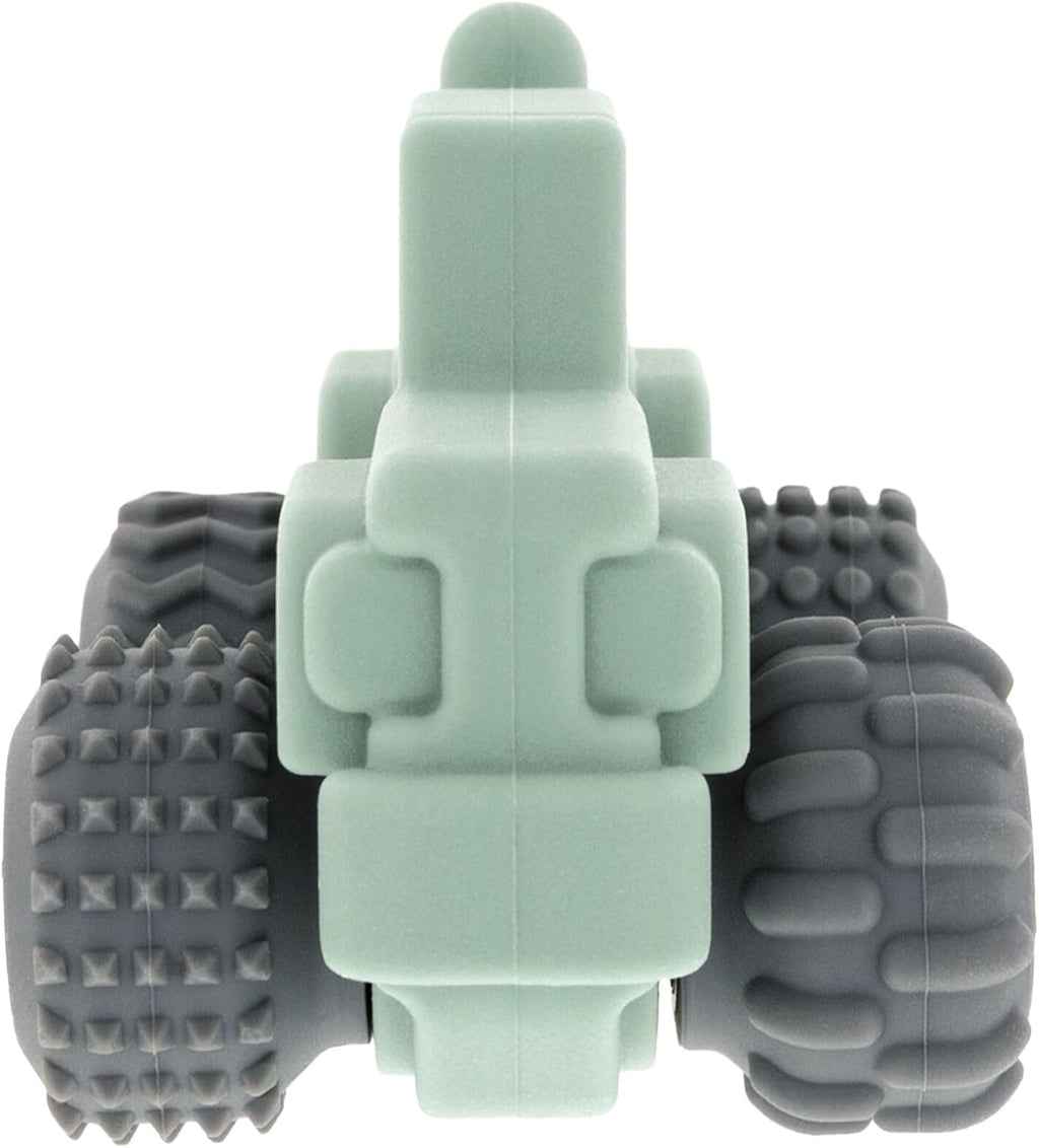 Silicone Teether Toy for Babies - Textured Teething Green Jeep Car with Moving Wheels - Soothes Sore Gums - Encourages Tactile Development and Hand-Eye Coordination - Ages 6+ Months