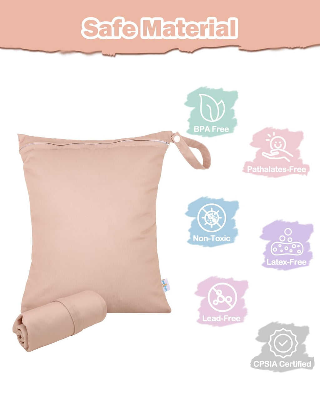 Wet Bag for Swimsuits, Waterproof Bag for Travel, Food Storage, Stroller, Daycare, Baby Diapers, Yoga, Beach, Pool, Wet Clothes-Light Pink