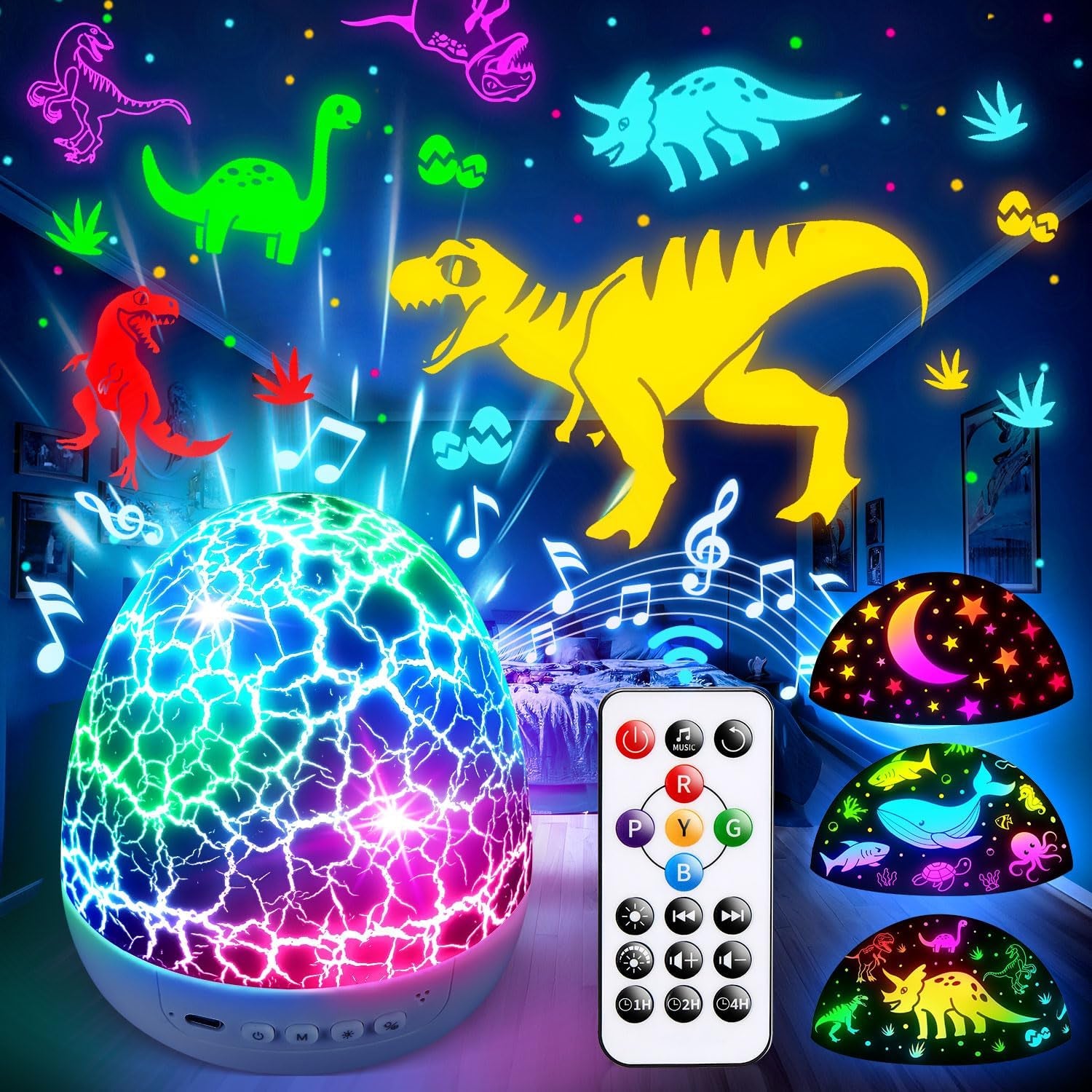 Dinosaur Toys for Kids 3-5 Easter Gifts for Kids Toys Night Light Projector Dinosaur Eggs Easter Eggs Night Light for Kids | 15 Sounds & 3D Films | 31Colors & Remote Control | Easter Toys