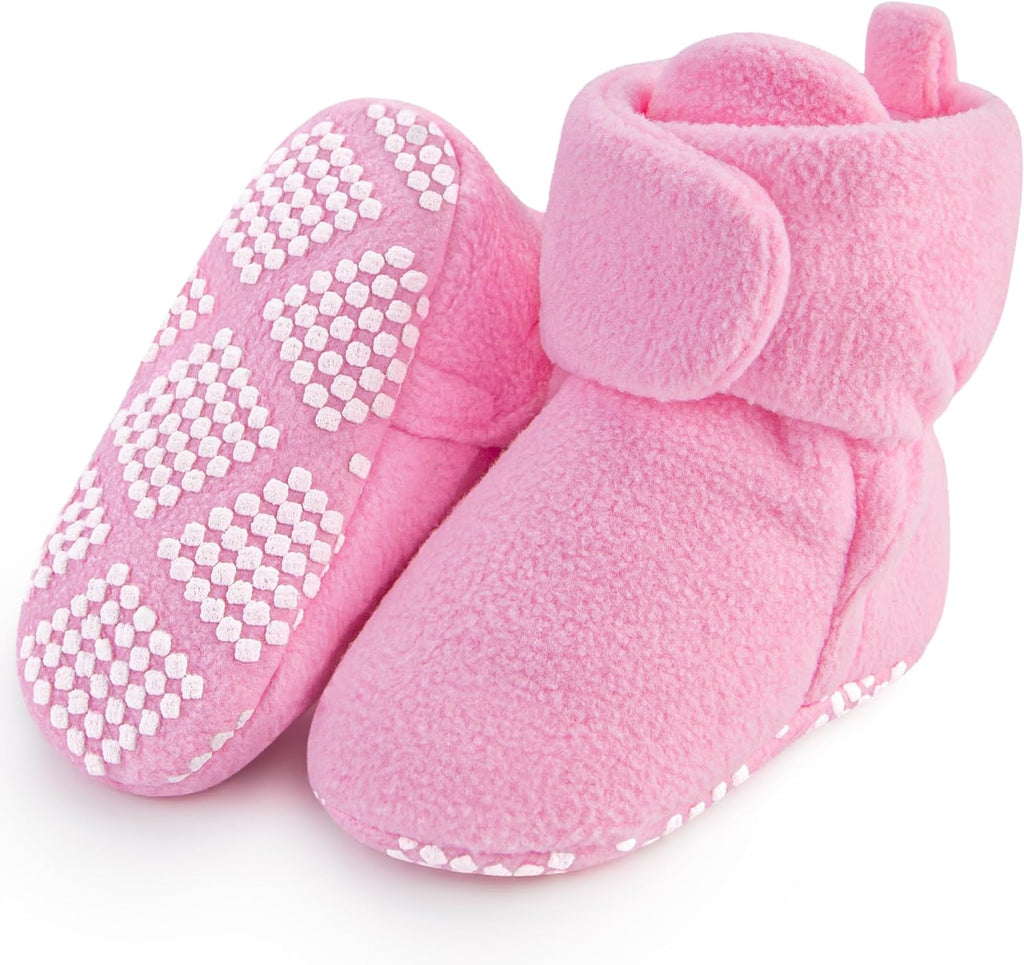 Fleece Baby Booties, Warm Cozy Baby Slippers, Stay on Sock Shoes, Easy to Put On, Unisex Baby Gifts, Soft Non-Slip Adjustable Newborn Boots for Boys and Girls
