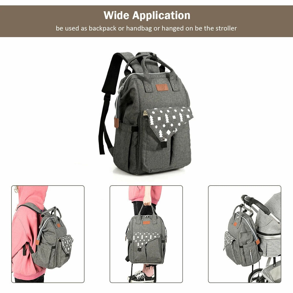 Diaper Bag Waterproof Baby Nappy Backpack W/Usb Charging Port