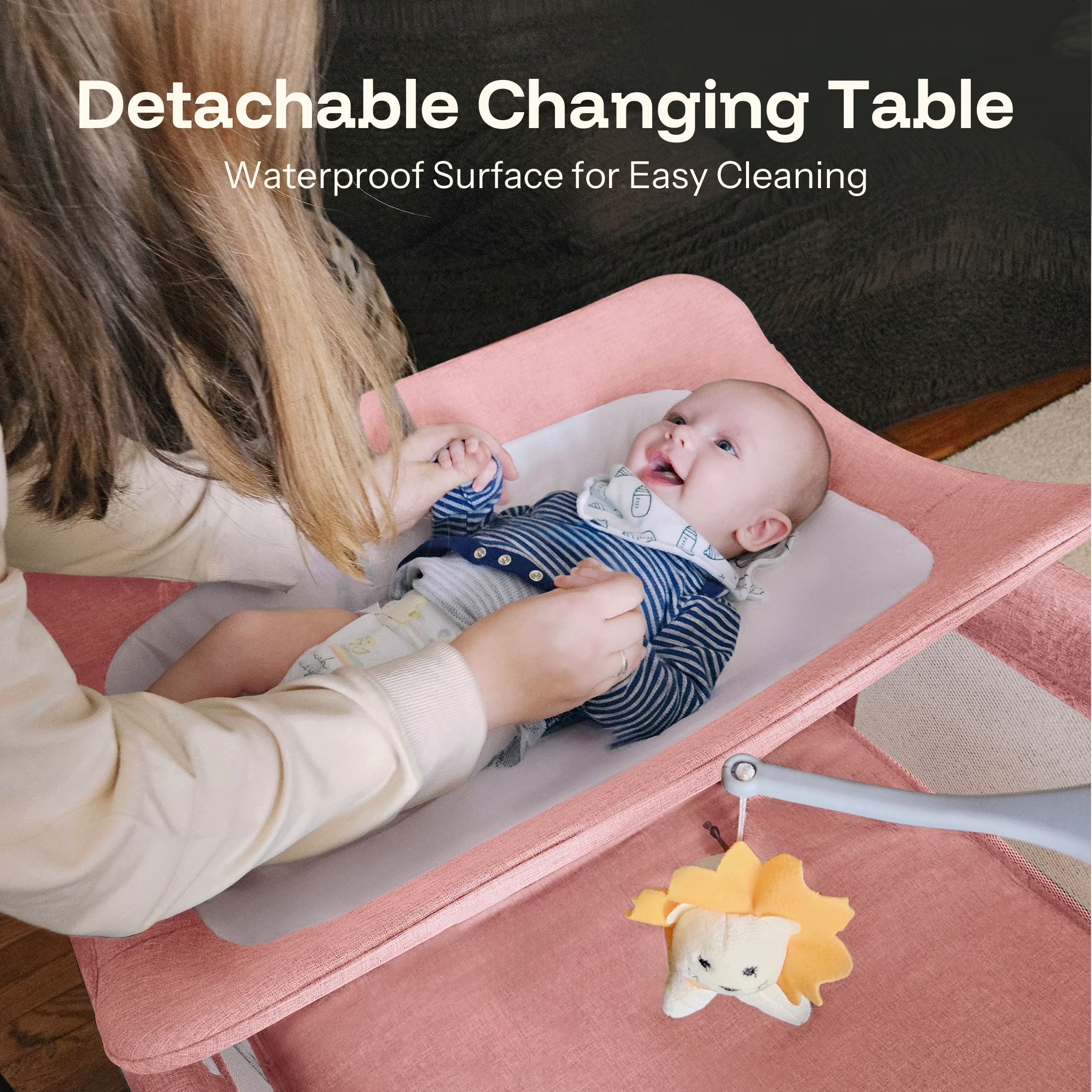 5 in 1 Baby Playard with Bassinet & Changing Table for Newborn, Pink