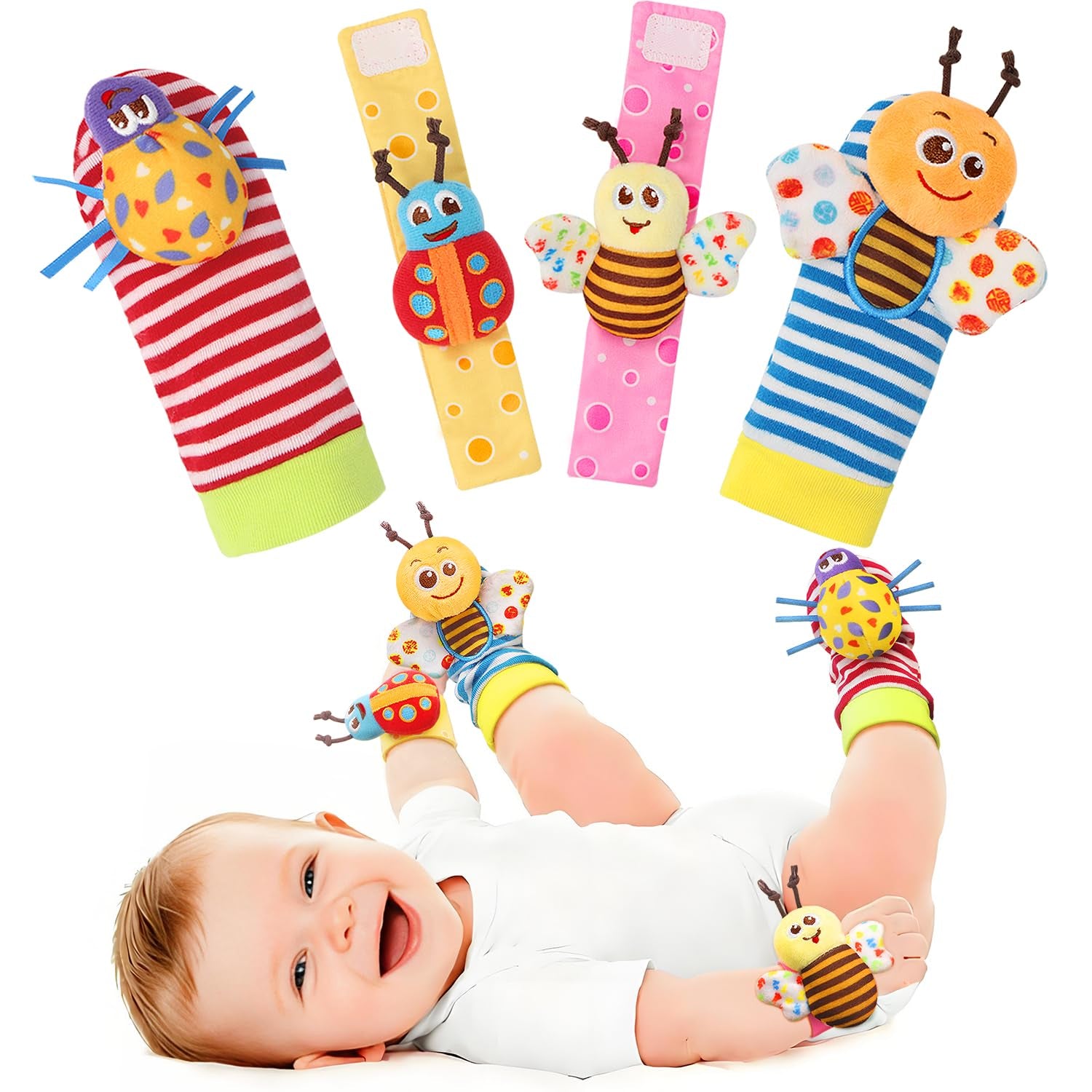 Baby Wrist Rattle Socks Toy 0-36 Months Shower Gift Newborn Essentials | Infant Wristband Hand & Ankle Rattles | Sensory Toys for 0-3 Years Newborn Boys & Girls as Shower Present Basket Stuffer