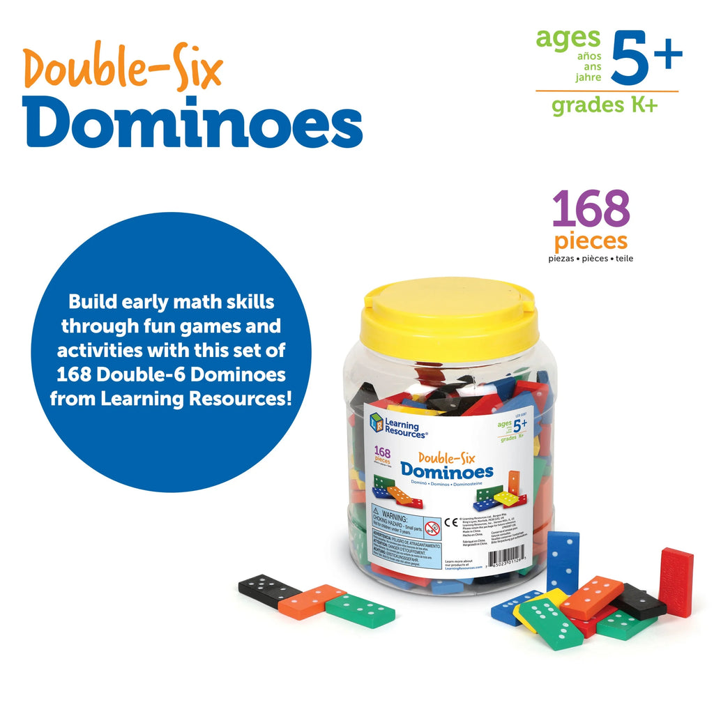 Double-Six Dominoes in Bucket, Math Manipulatives, 168 Pieces, Ages 5, 6, 7+
