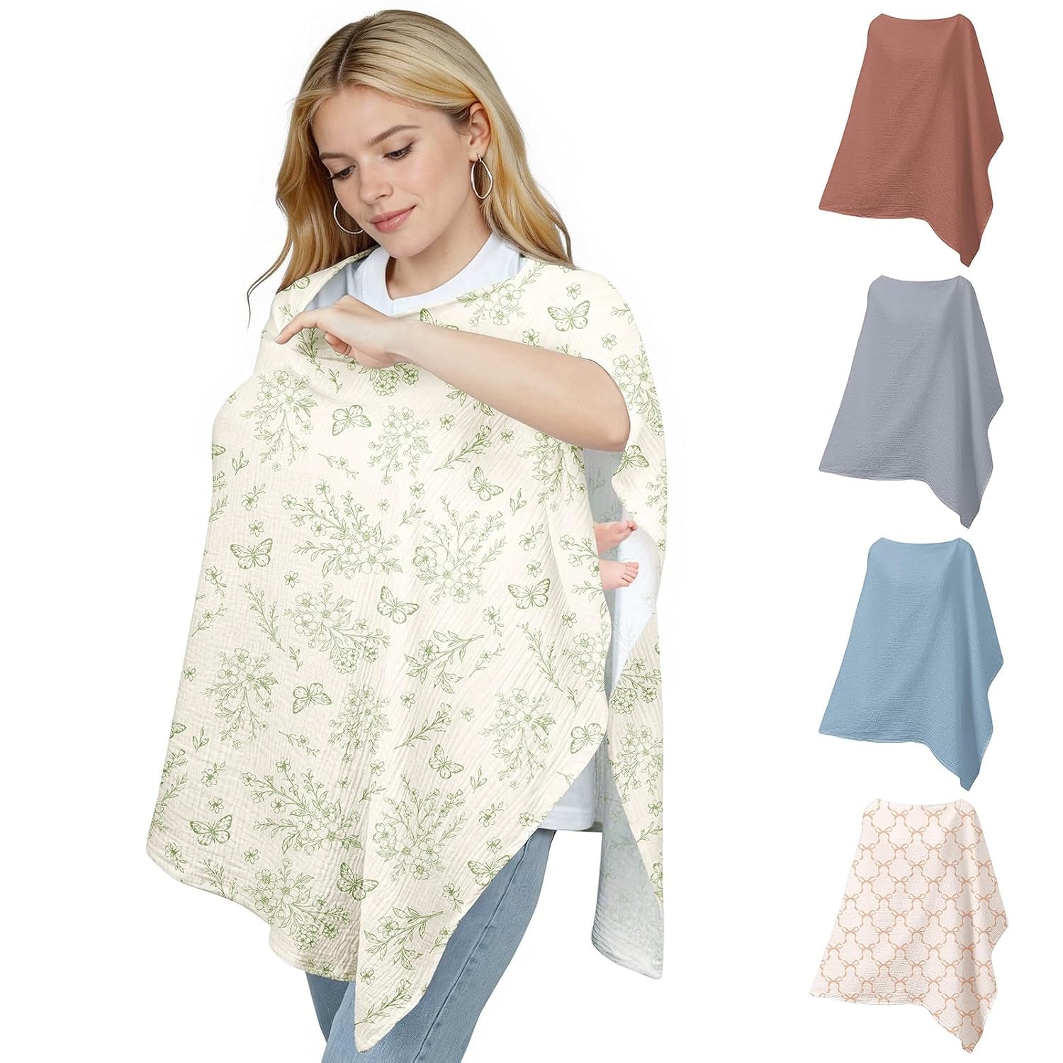Muslin Nursing Cover up for Breastfeeding, Soft & Breathable Cotton Breast Feeding Cover for Women, Full Privacy Breastfeeding Cover - Newborn Baby Essential, Beige