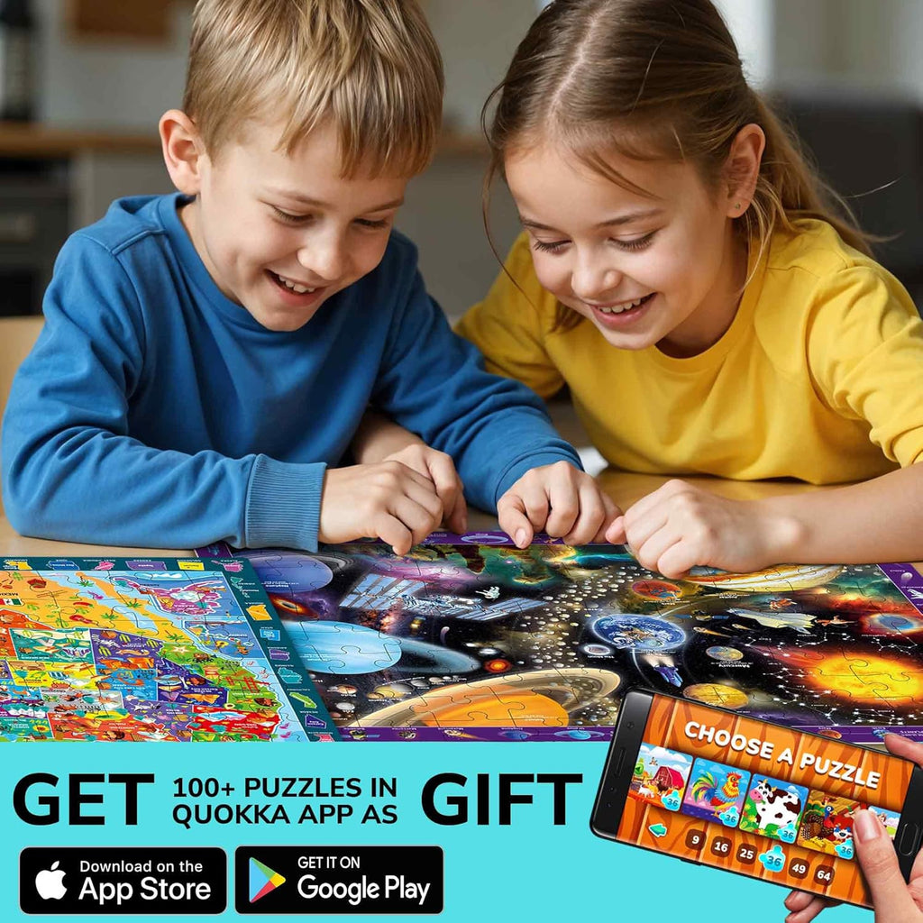 100 Piece Puzzles for Kids Ages 4-6 - 3 Jigsaw Kids Puzzles Ages 6-8 - Learning Map of the United States World Space - Toddler Educational Games for 5-8 Year - Toys for 8-10-12 Year Old