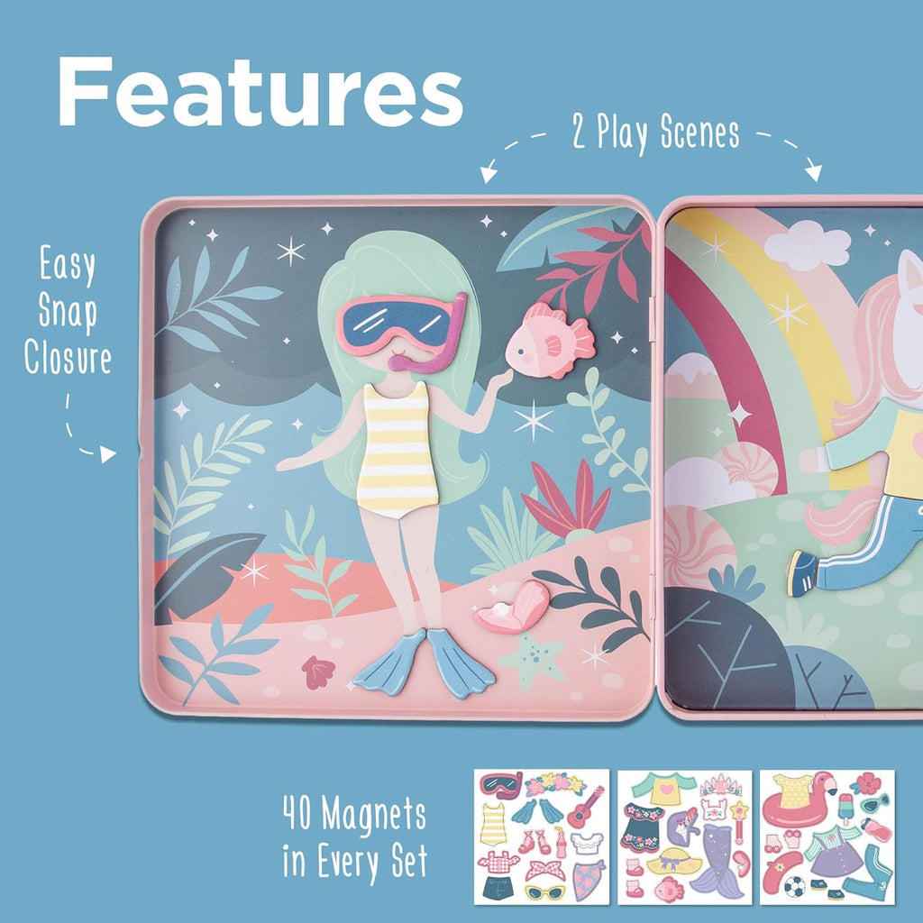 , Magnetic Dress up Dolls 40 PC Play Set – Screen-Free Pretend Play Magnetic Case, Ideal for Ages 3+ – Travel Game for Kids, Magnetic on the Go Activity Set, Unicorn and Mermaid