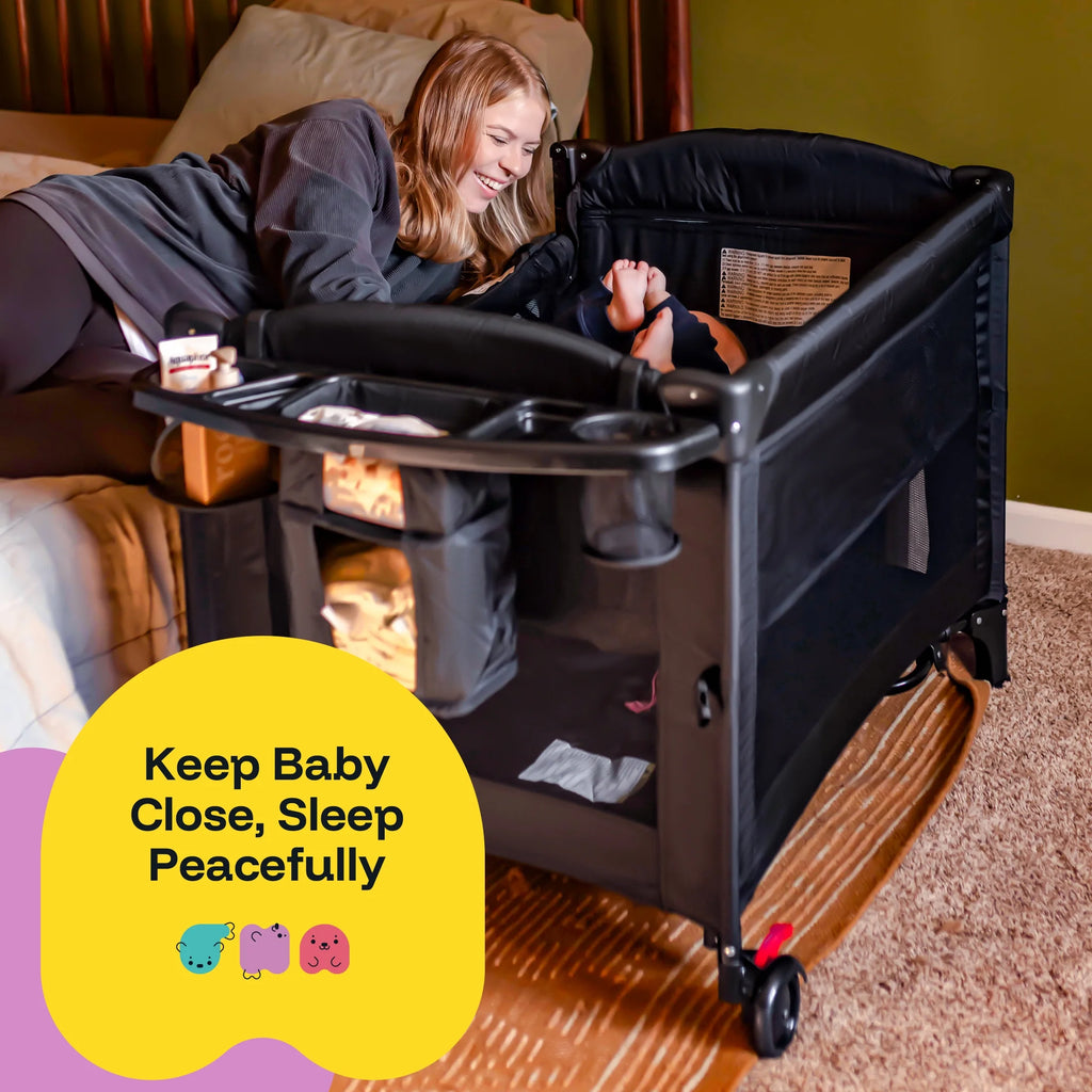 5 in 1 Portable Playard and Bassinet Bedside Sleeper for Newborn to Toddler, Unisex, Black