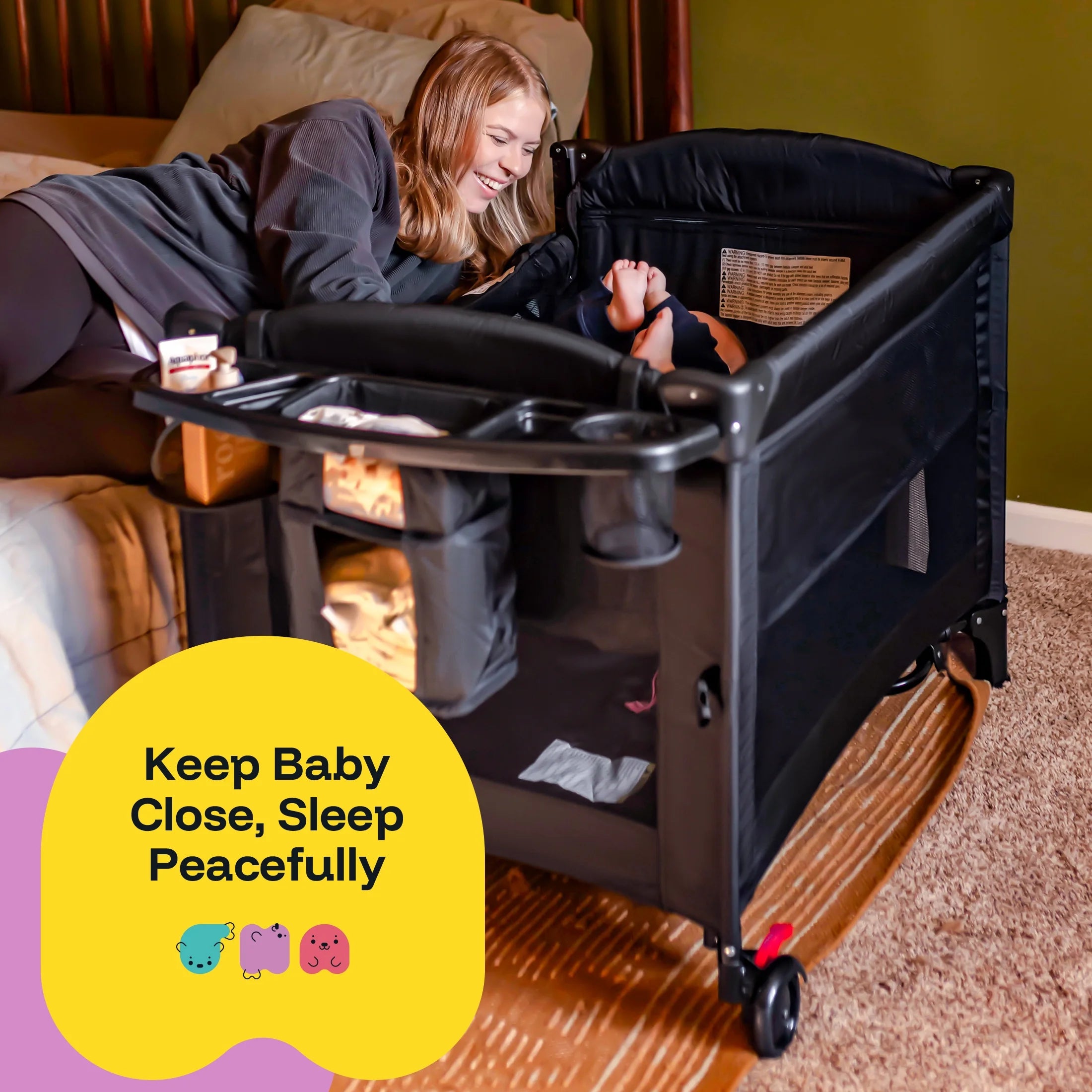 5 in 1 Portable Playard and Bassinet Bedside Sleeper for Newborn to Toddler, Unisex, Black